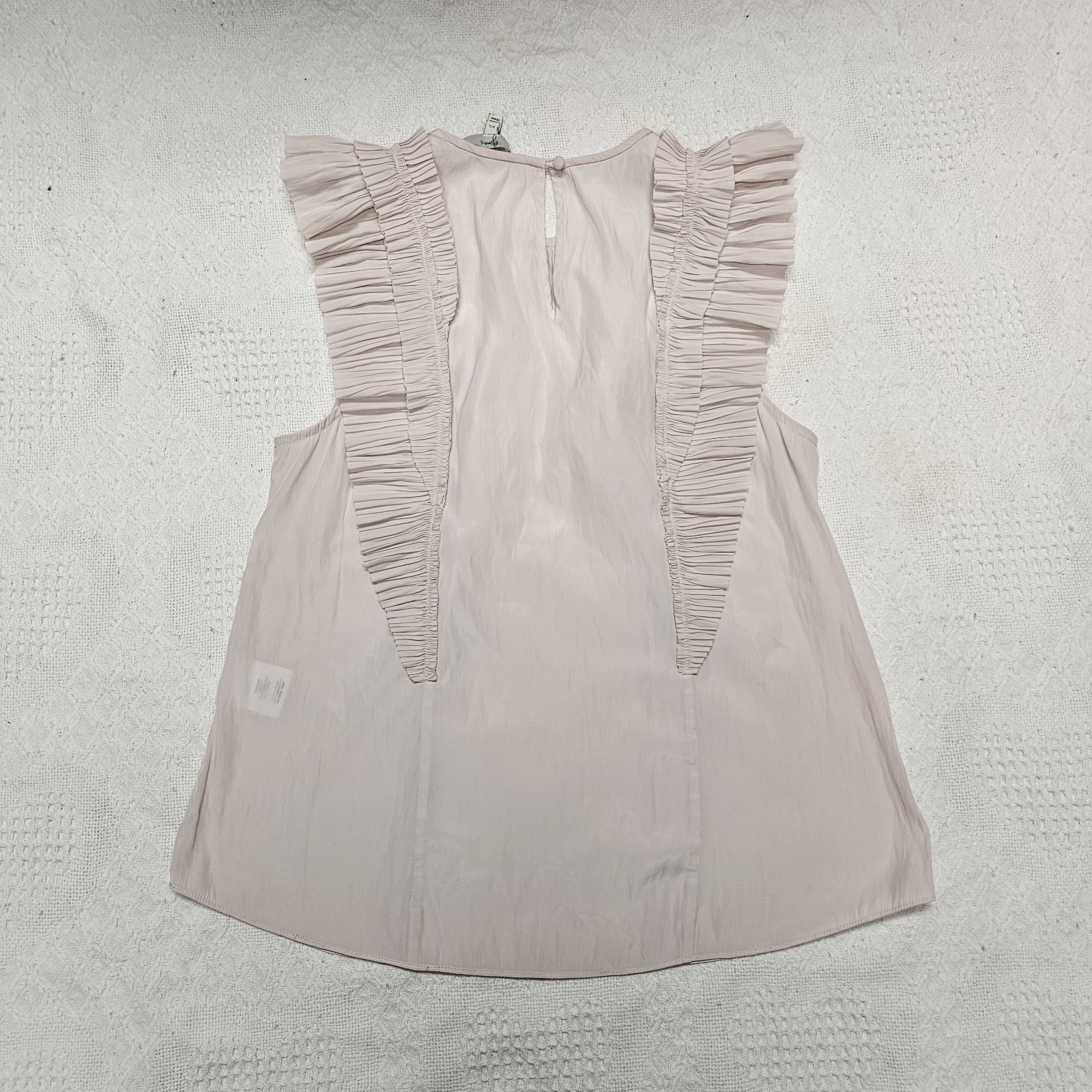 Joie Women’s Beige Solid Chiffon Ruffle Pleated Round Neck Sleeveless Blouse XS