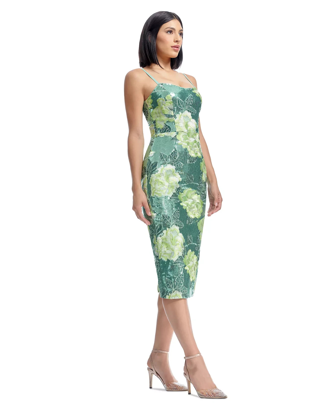 Dress The Population Blakely Floral Embroidered Sequined Midi Dress Medium $328