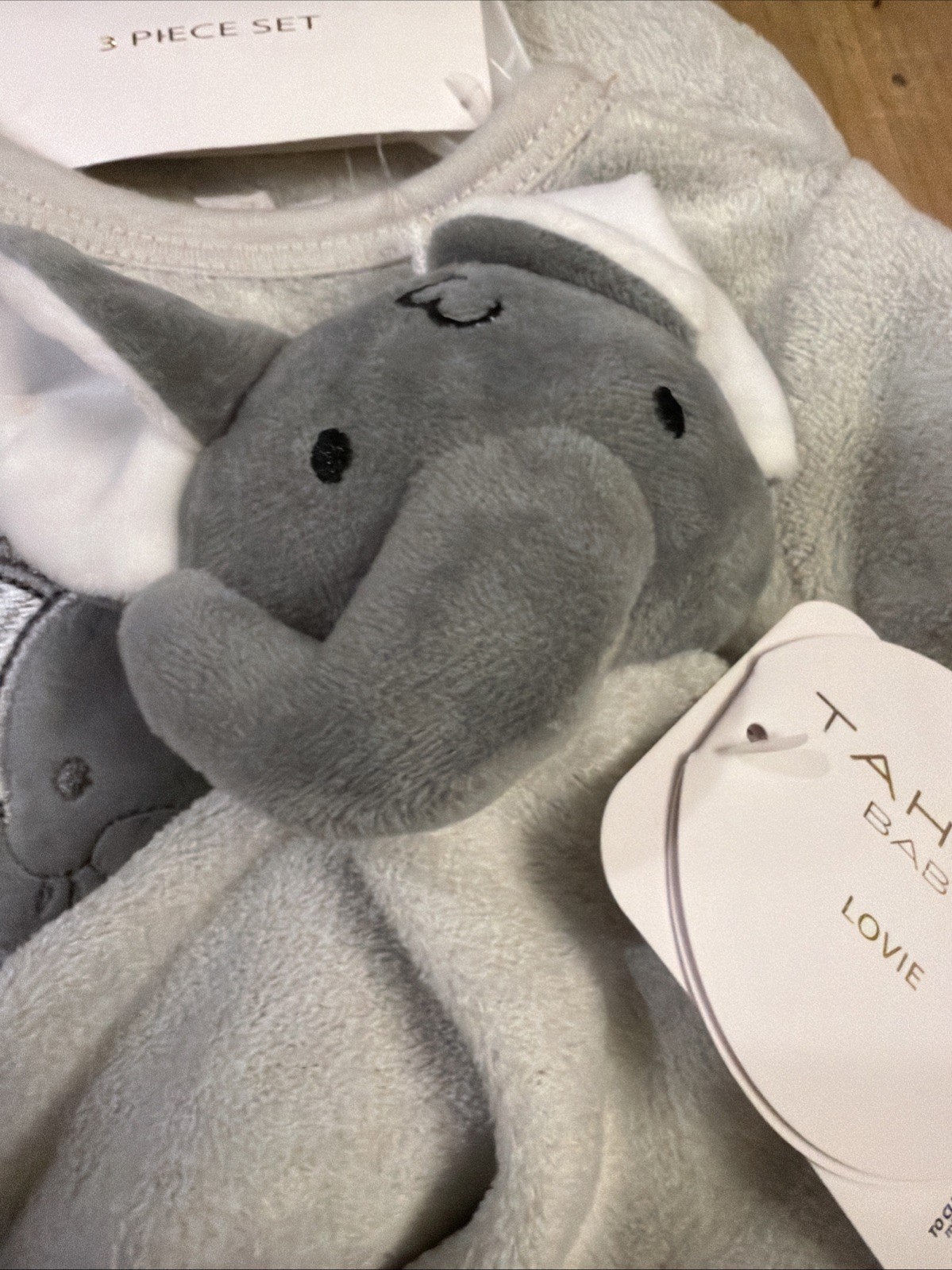 Tahari Baby 3 Pc Elephant Microfleece Set with Hat & lovie Size 0-3M- NWT