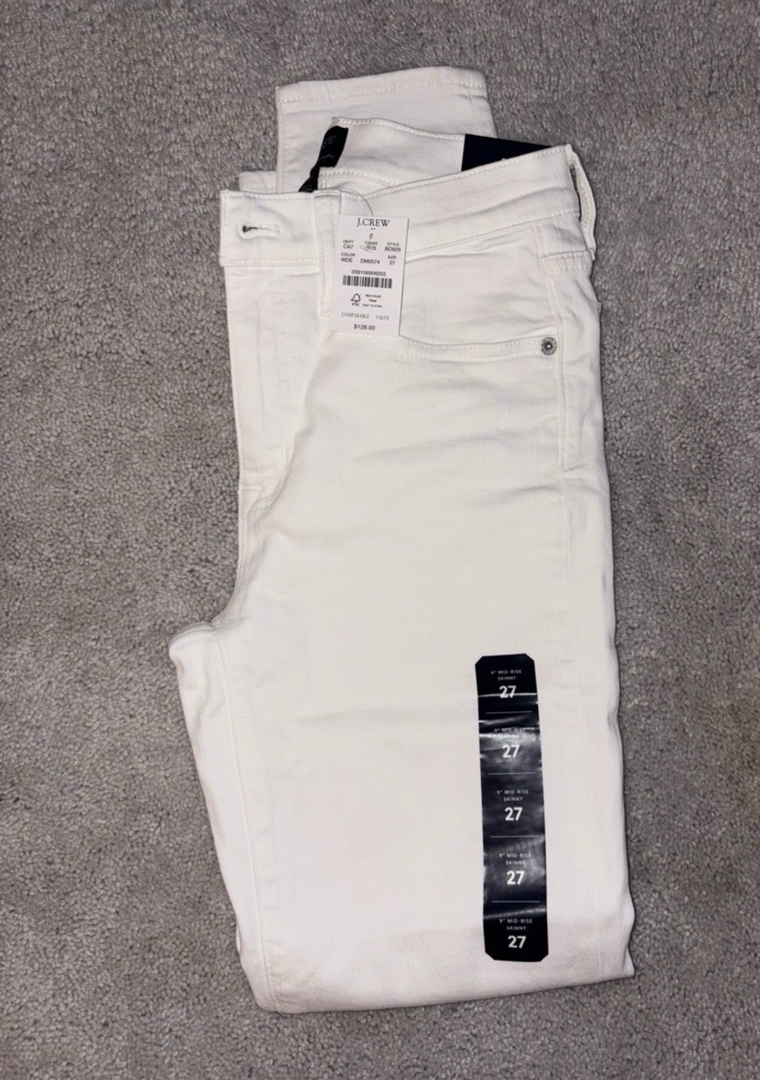 J.CREW Women’s White Skinny Mid Rise Denim Jeans Cotton 5-Pocket Button Logo