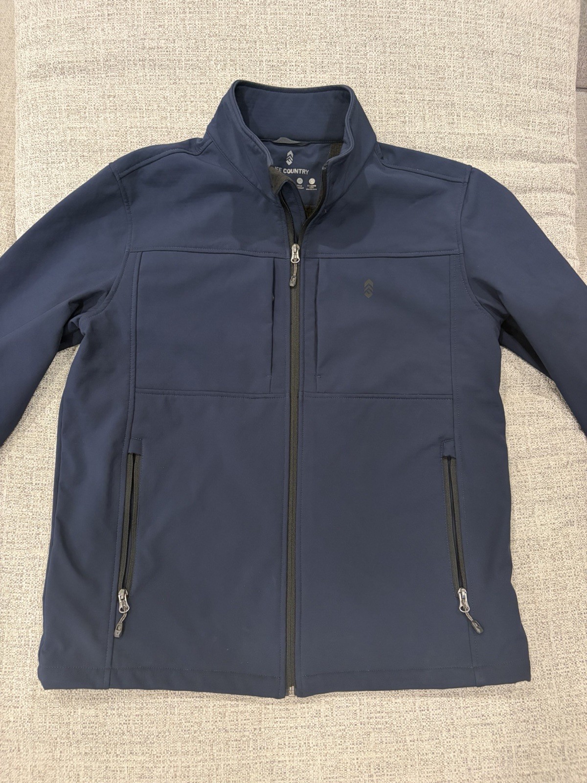 Free Country Men’s Blue Softshell Full Zip Jacket Water/Wind Resistant Size M