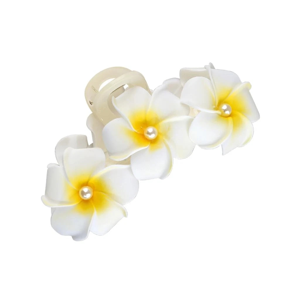 Hawaiian Plumeria and Hibiscus Flower Hair Clips for Women Cute Large Pearl