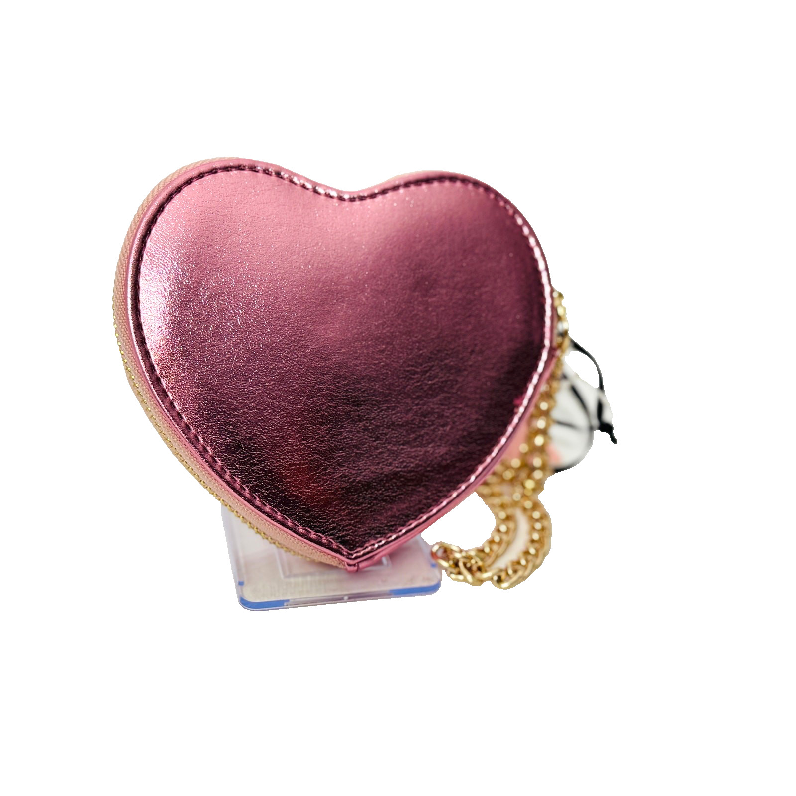 Juicy Couture Heart Shaped Wristlet Purse Pink Velvet Rhinestone Gold Chain
