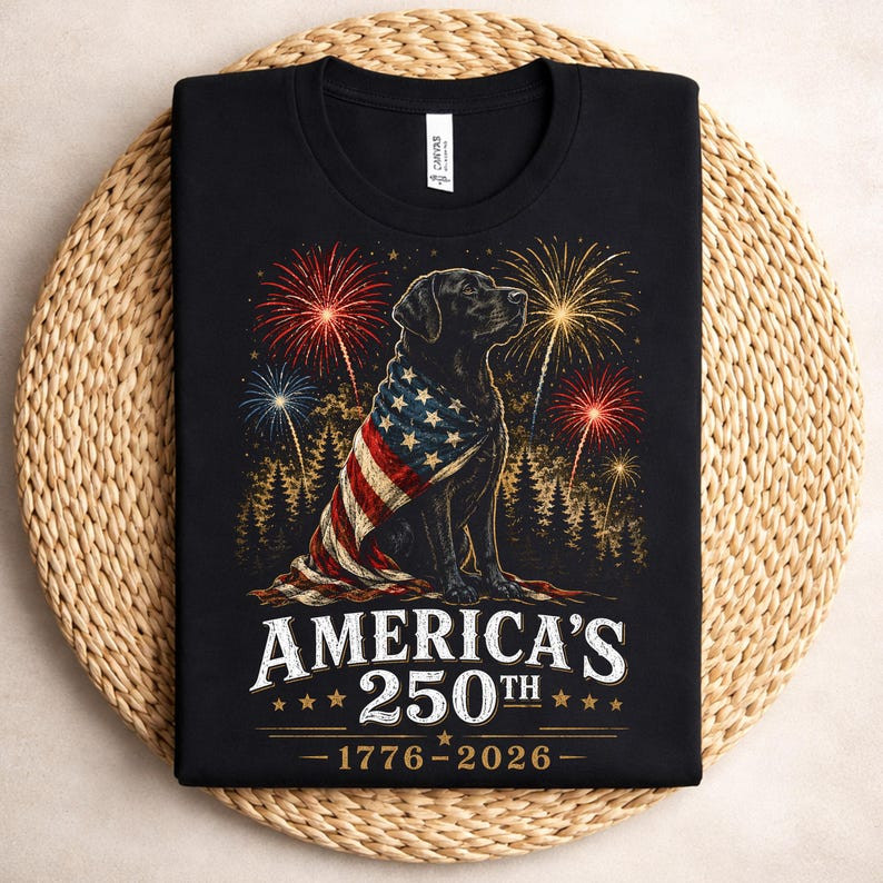 America’s 250th Anniversary Dog T Shirt Patriotic Lab 1776-2026 USA Tee