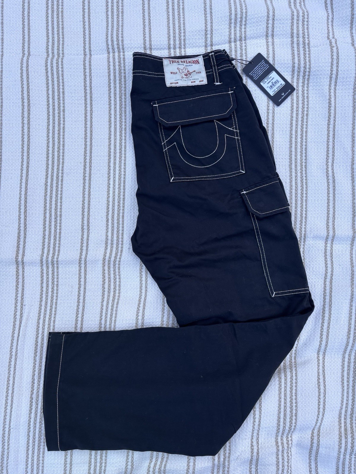 True Religion Black Cargo Pants,White Highlights Trending Fashion New With Tags