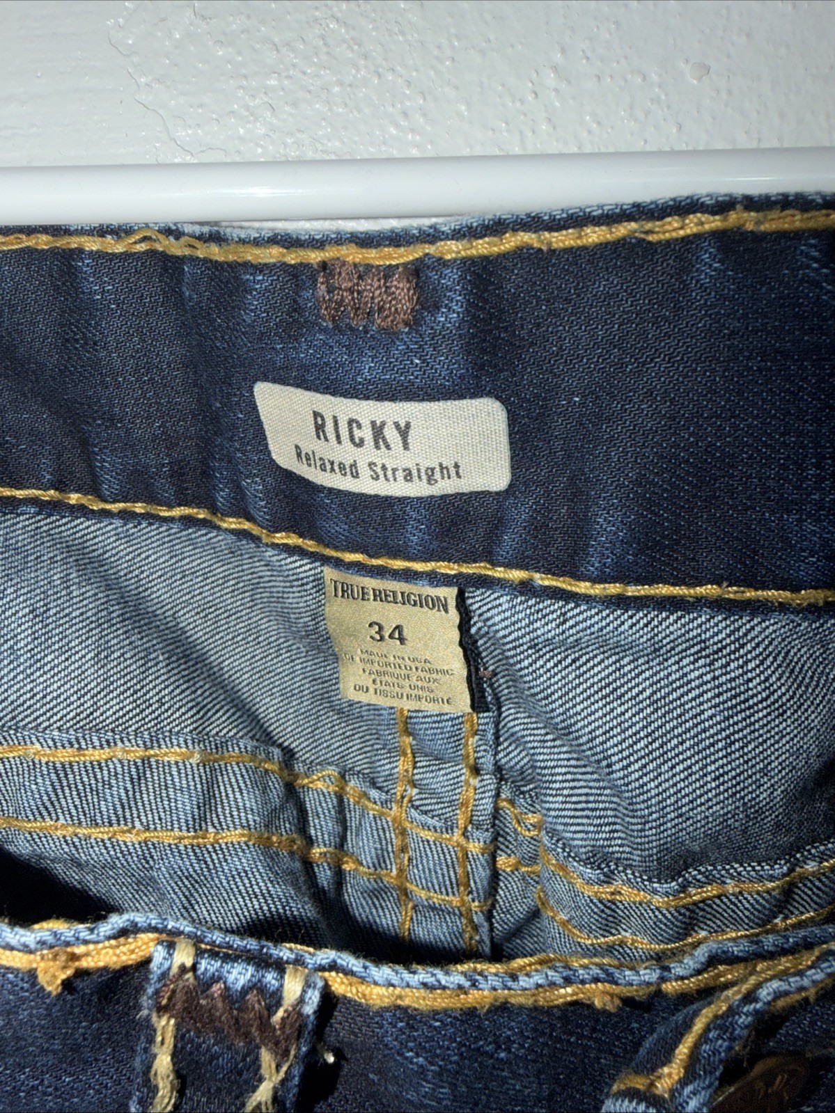 Men’s True Religion Ricky Relaxed Straight Denim Blue Jeans Men’s Size 34×32