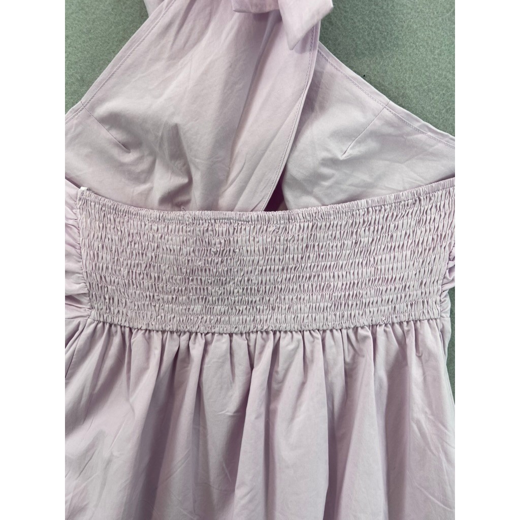 NWT Self Contrast Dress Womens Sz M Halter Midi Lavender Cotton Poplin Slit