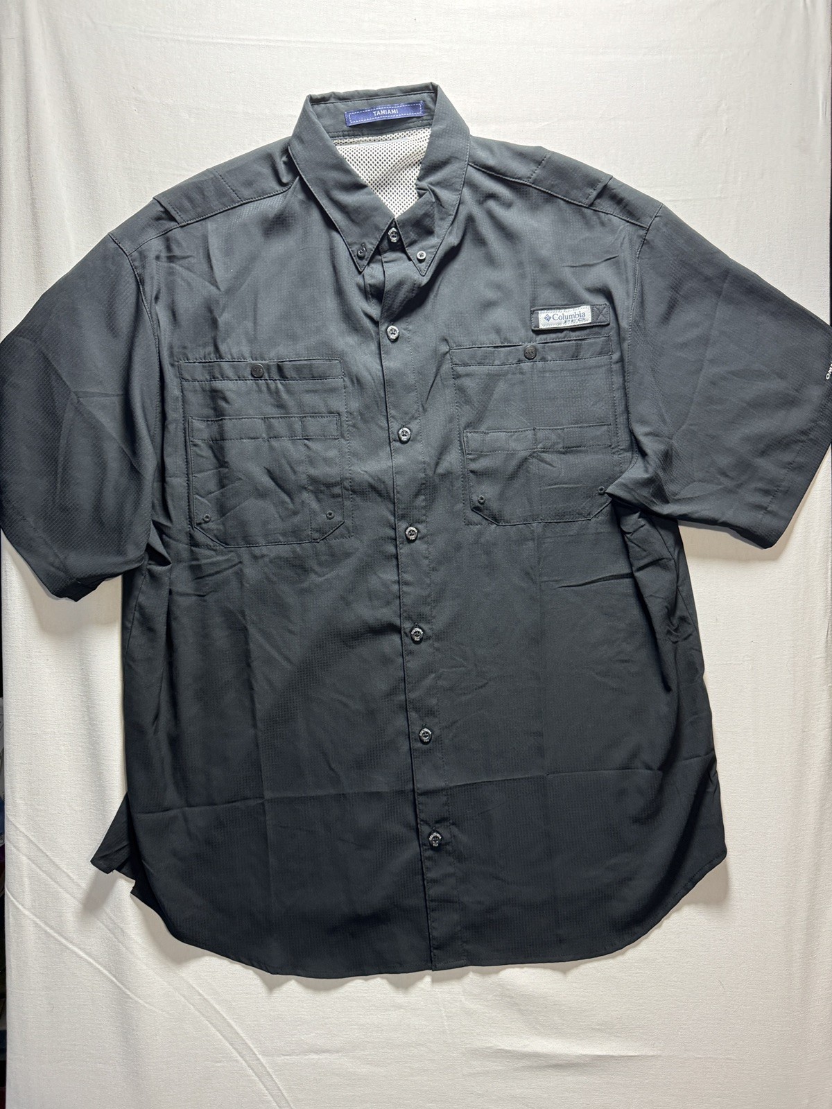 Columbia PFG Omni-Shade fishing shirt Button Up Shirt Mens L Gray Short Sleeve