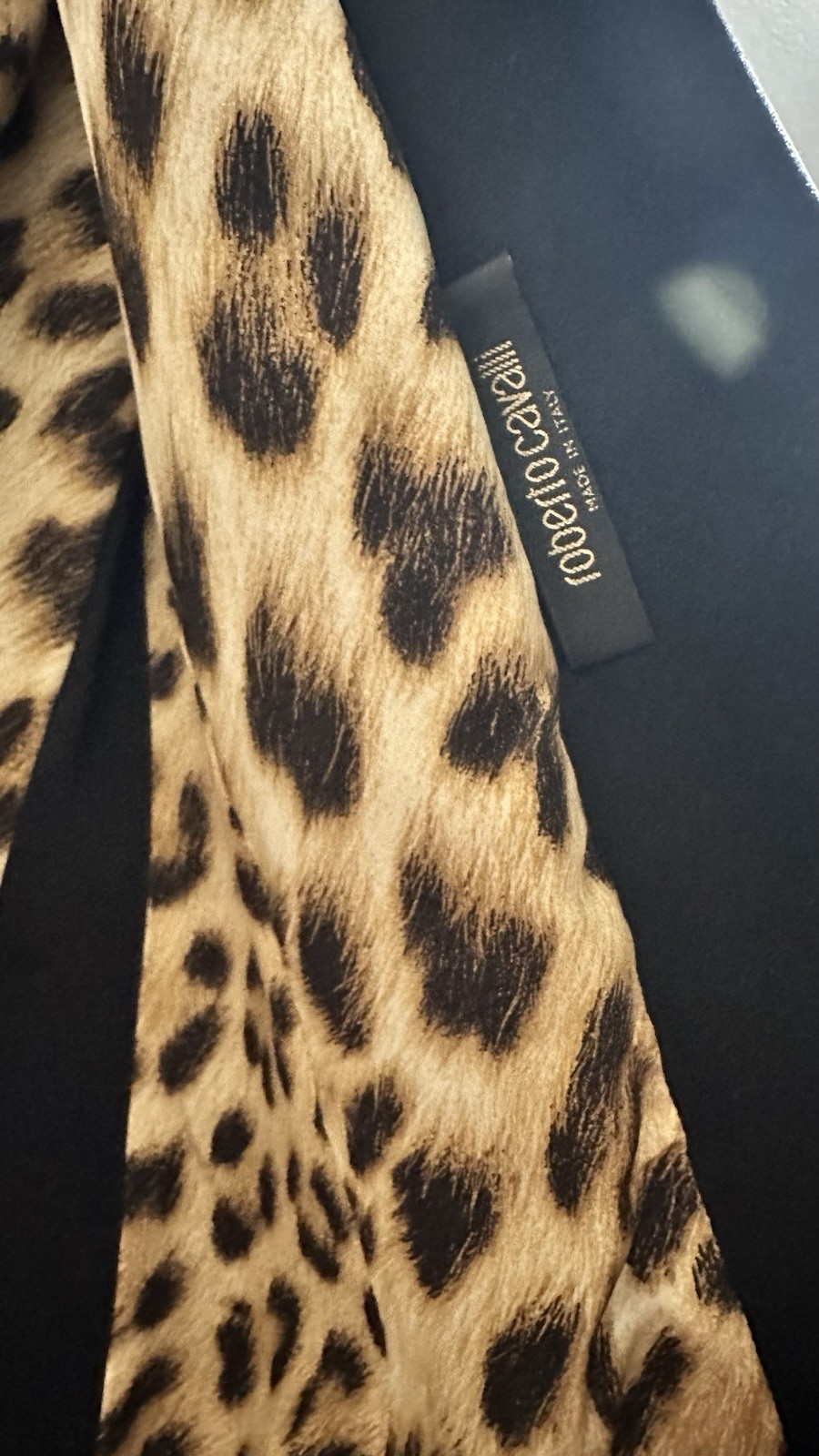 Roberto Cavalli Black Satin Cropped Peak Lapel Leopard Lined Blazer 6
