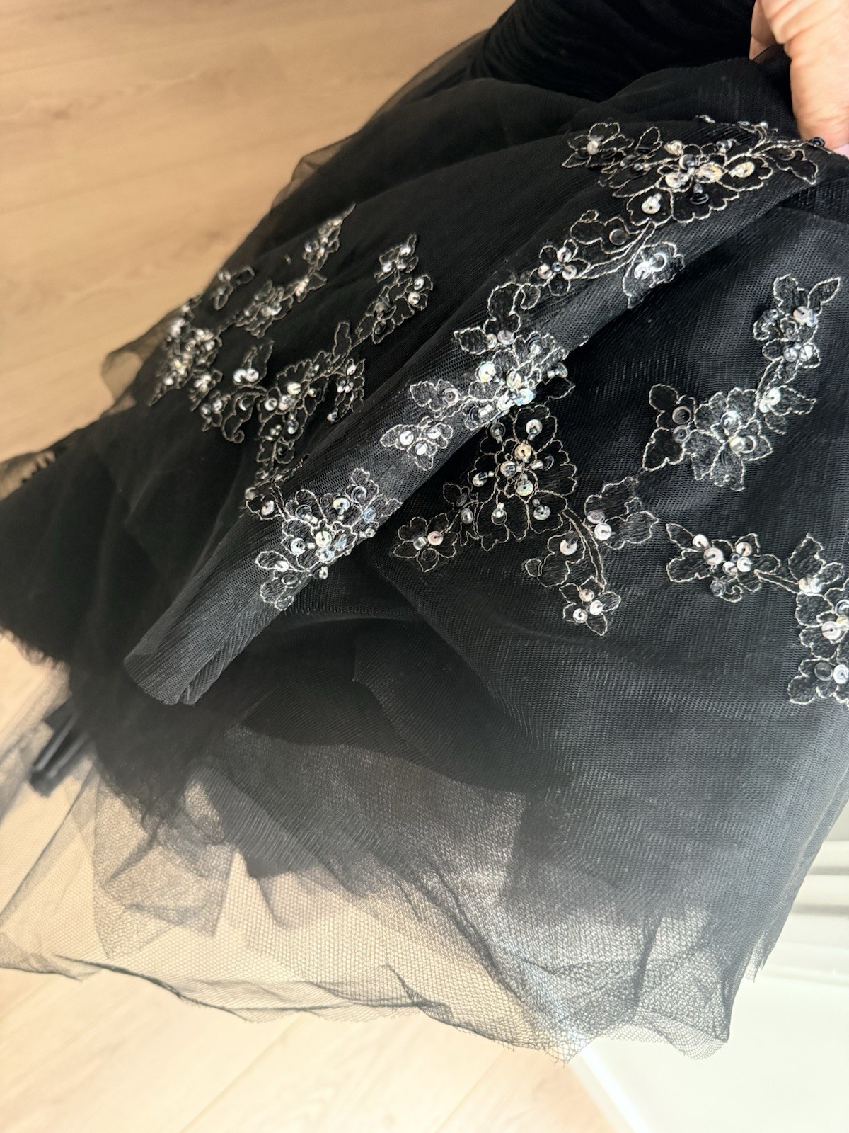 ALBERTO MAKALI StraplessBlack Mermaid Gown with Silver Embellishment-Size 10