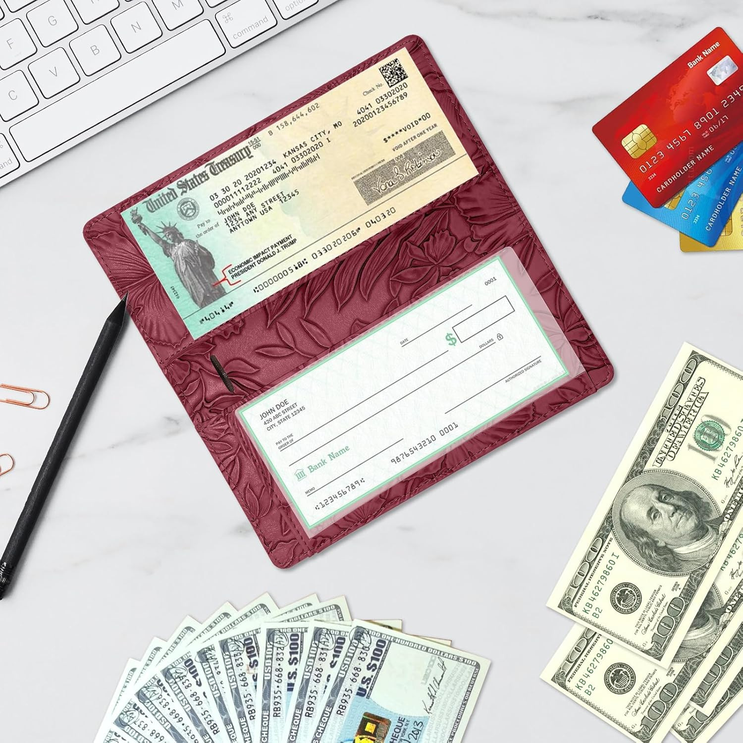 Checkbook Cover for Personal Checkbook，Soft PU Leather with a Detailed Embossed