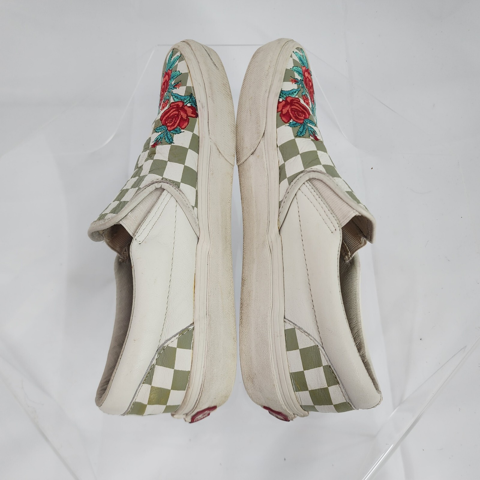 VANS Checkerboard Rose Embroidered Leather Slip On Men 8/Women 9.5 Grey Floral