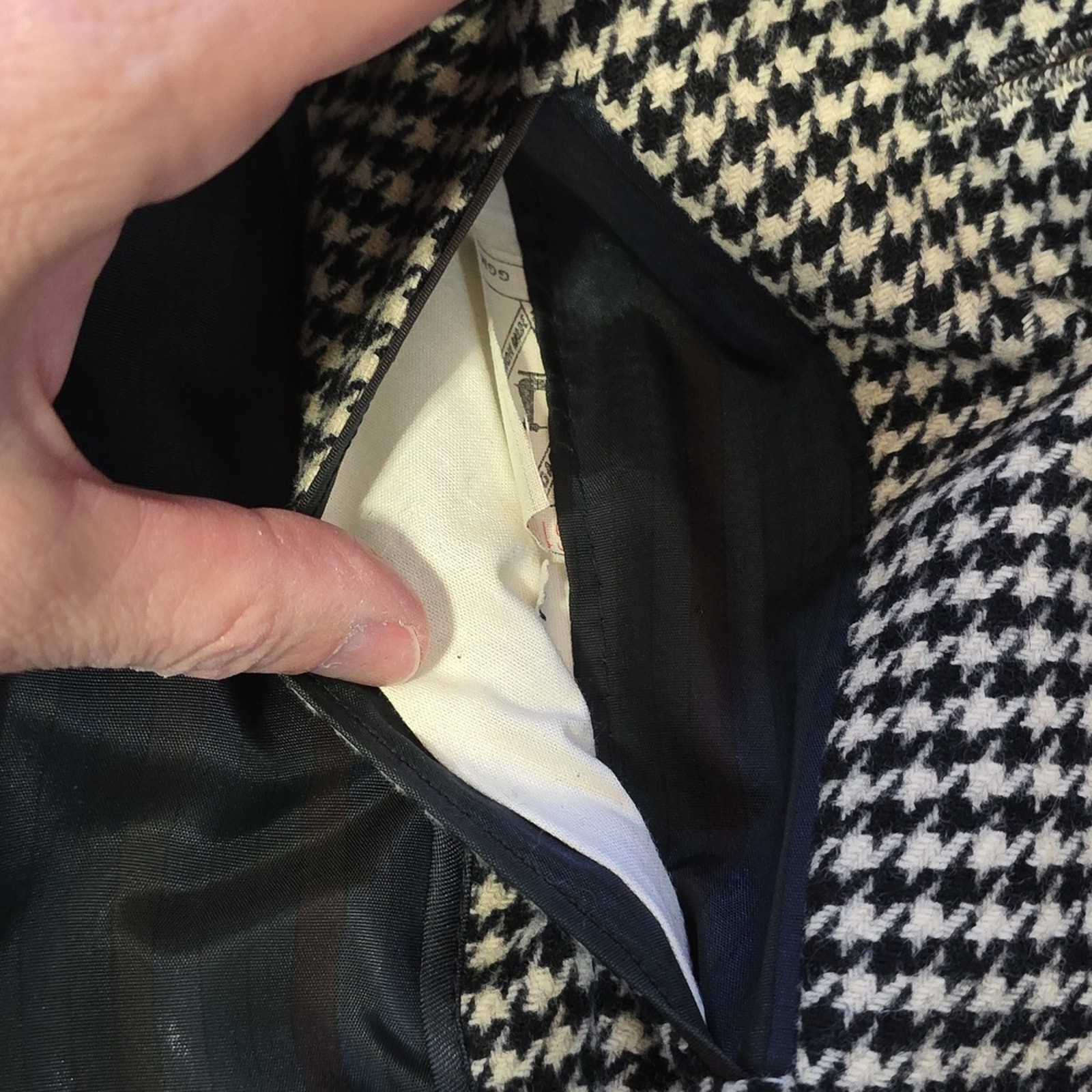 Vtg Penney’s Gentry Black & White Houndstooth Wool Maxi Coat Men’s XL Unisex