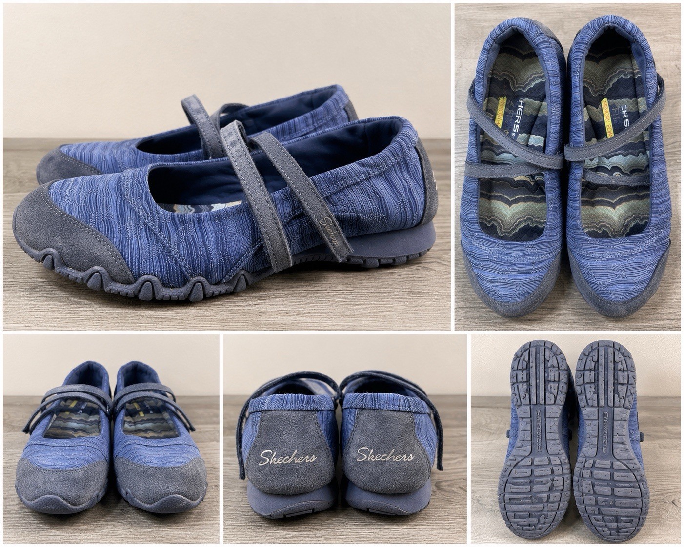 Skechers Womens Size 7.5 Sandals Relaxed Fit Memory Foam Blue Leather Casual