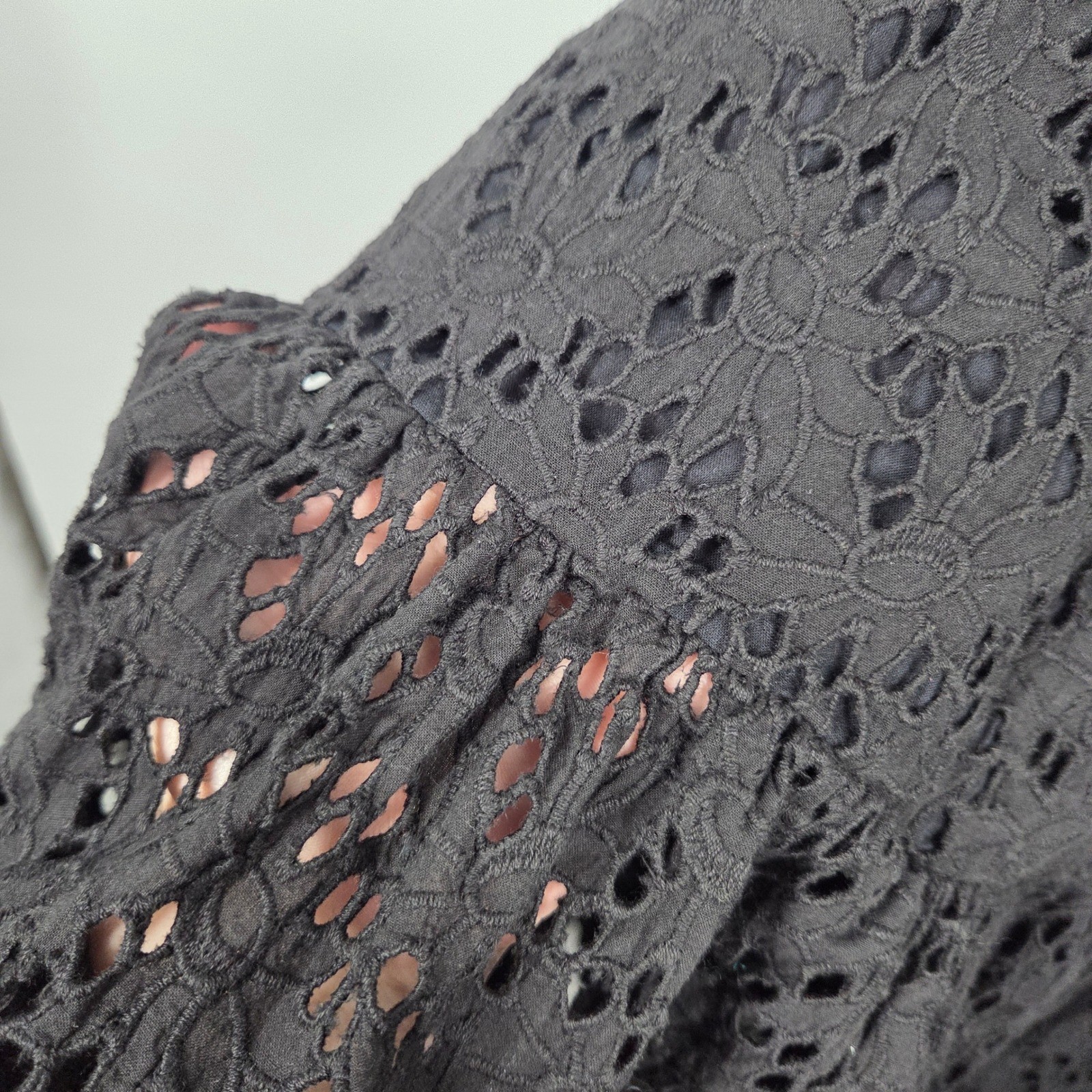 Mille Resort Travel SZ S Black Crochet Maxi Tie Sleeve Tiered Boho Eyelet