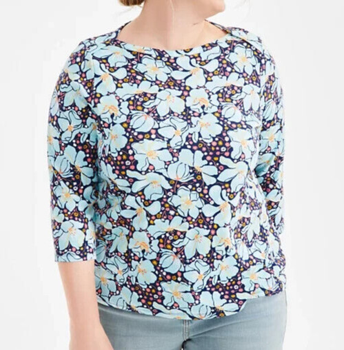 Style & Co Size 1X Blue Floral print knit top, boatneck, 3/4 sleeves, NWT