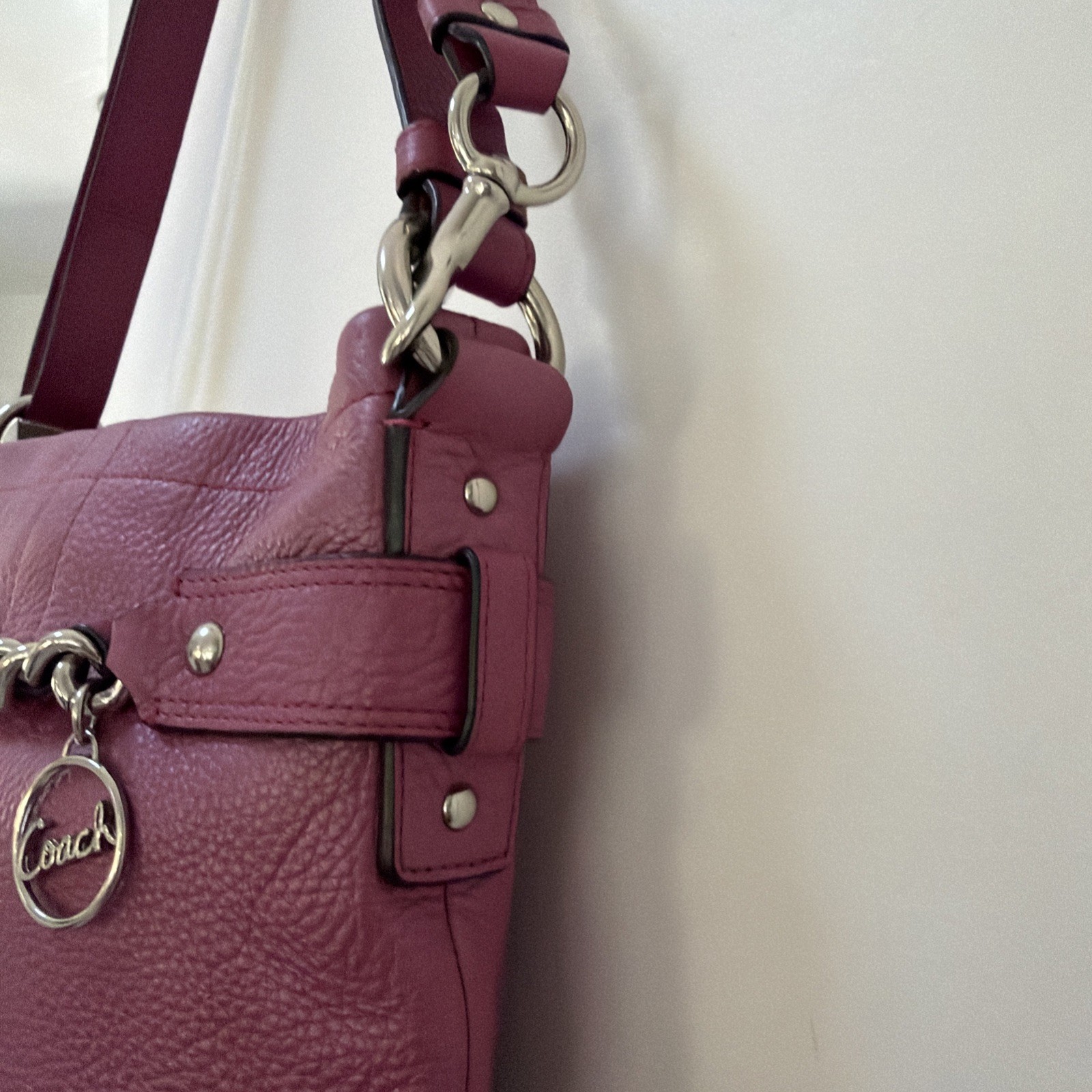 Coach F19722 North South Chain Convertible Shoulder HandBag Plum Pink Leather