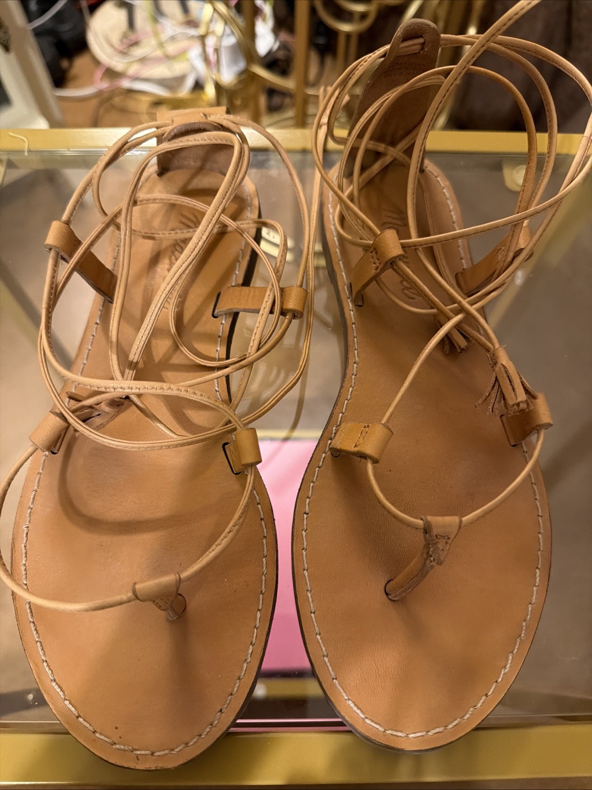 MADEWELL The Boardwalk Tan Leather Ankle Wrap Gladiator Sandals US Sz 6 VGUC
