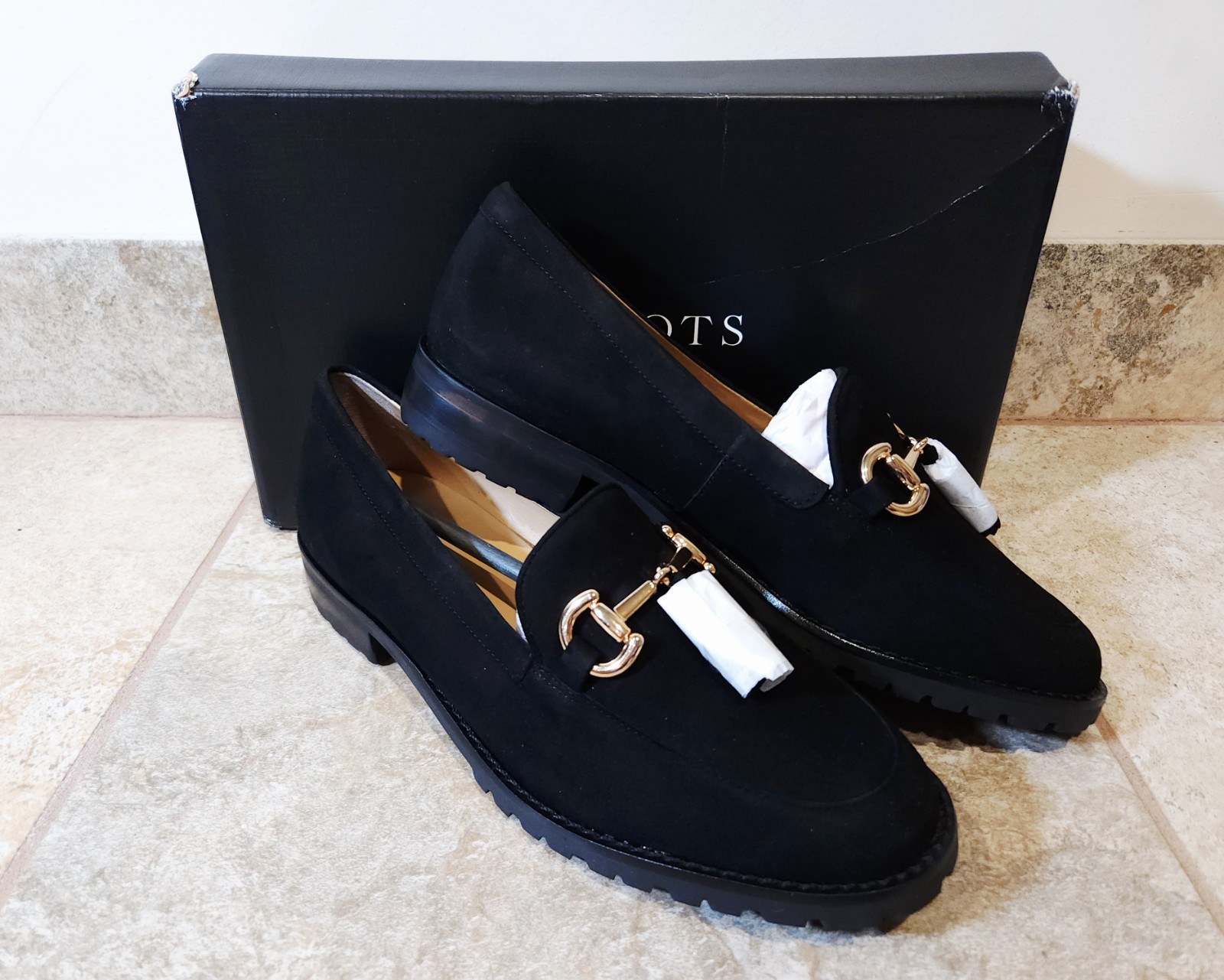 Talbots Cassidy Tassel Womens Loafers Slip-On Black Suede Lug Sole 7.5 M NIB NEW