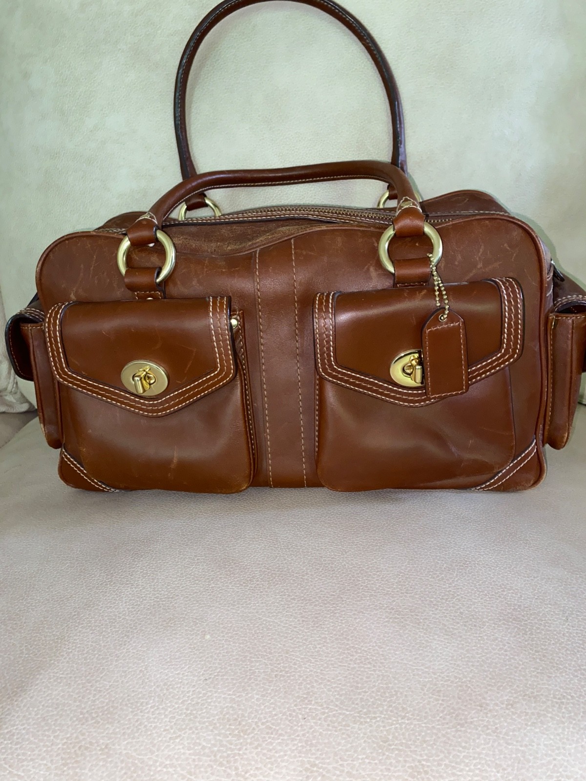 Coach Vintage 1808 Legacy Gallery Brown Calf Leather Turnlock Satchel Bag Y2K