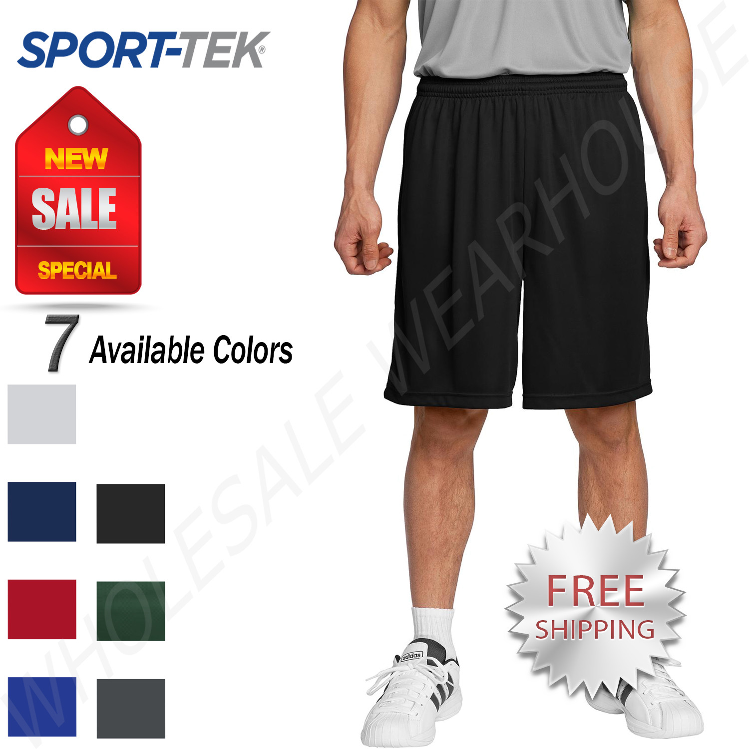 Sport-Tek Mens Performance Wicking Dry Work Out Training Shorts NO Pockets ST355