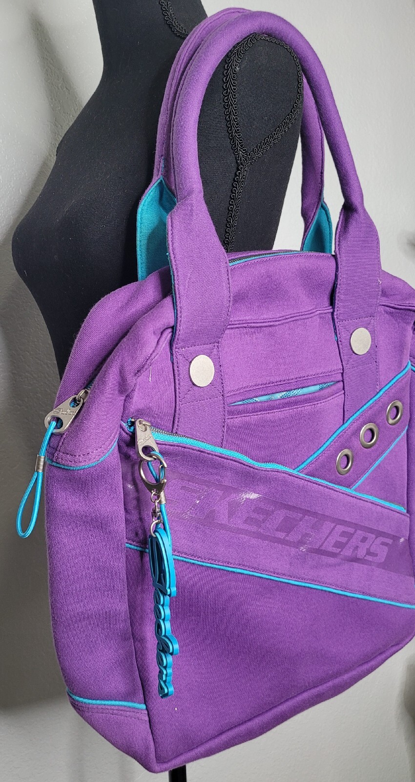 RARE YTK Skechers Purple & Blue Laptop Shoulder Hand Bag Stars Retro COOL!