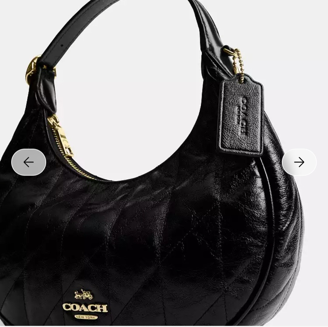 Coach Women’s Mini Crescent Shoulder Bag Black Quilted Zip Adjustable Strap Gold