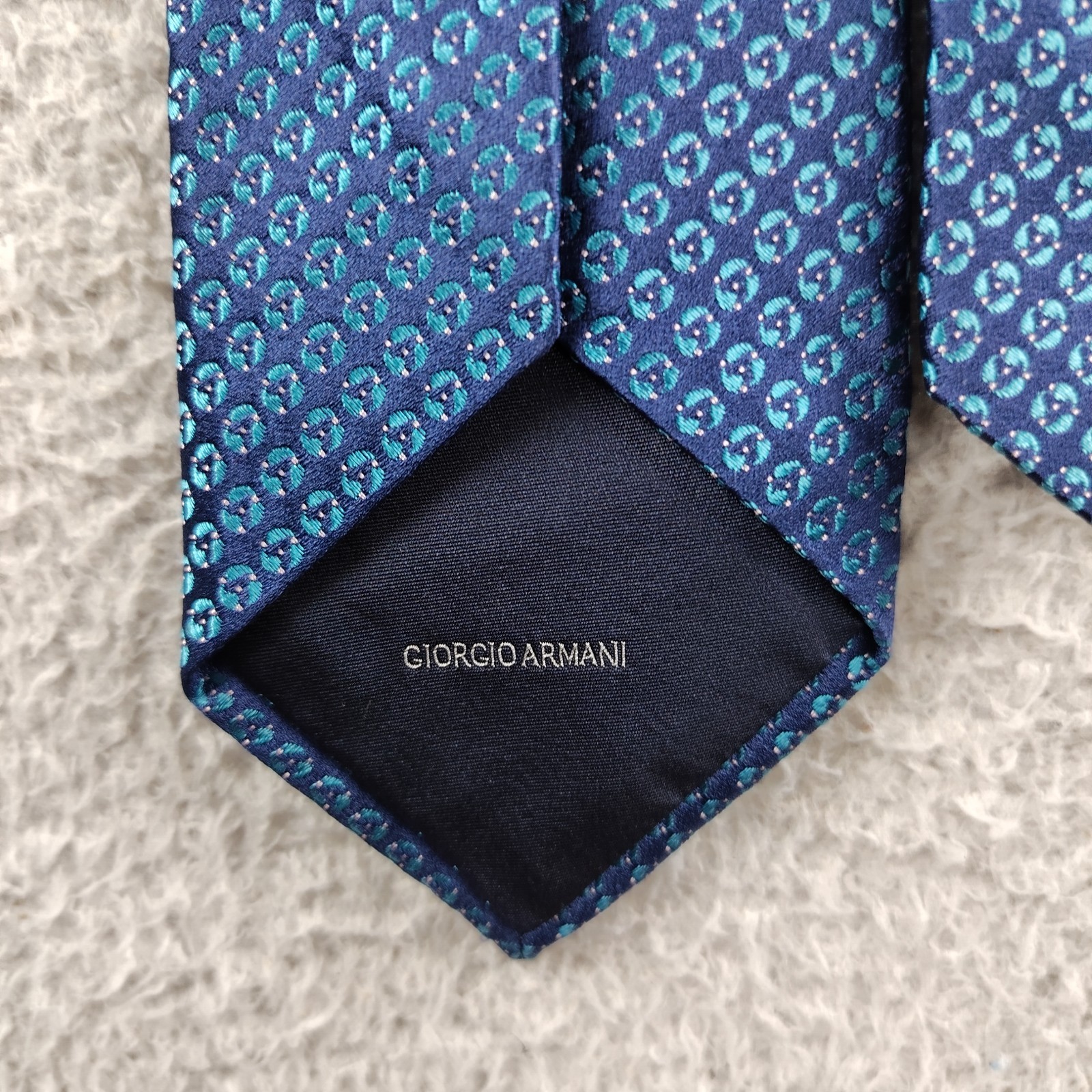 Giorgio Armani Silk Tie Blue Teal Geometric Hand Made in Italy W3.25 L:56