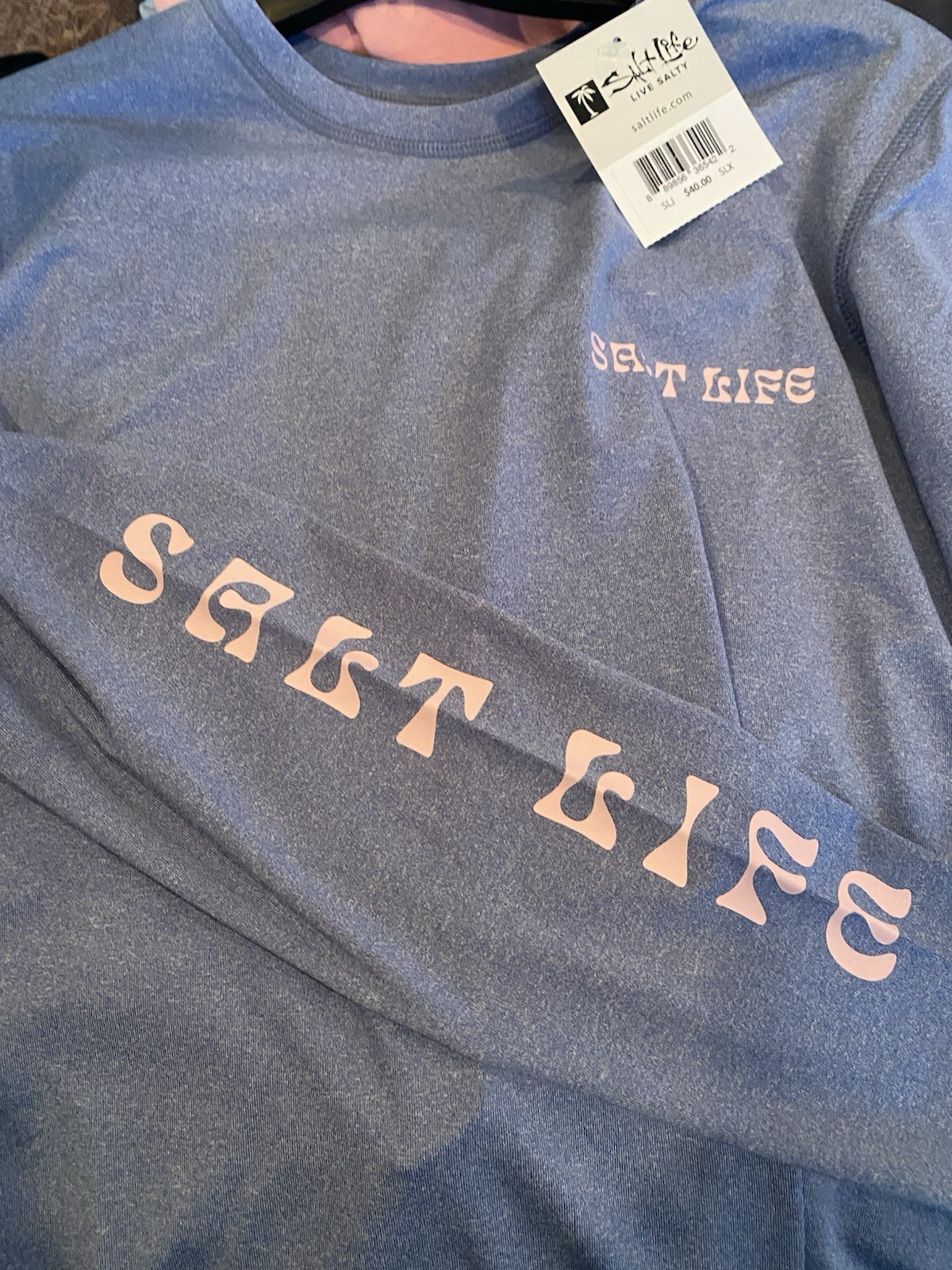 Salt Life Women’s Heather Steel Blue Let’s Get Salty Long Sleeve Shirt NWT S