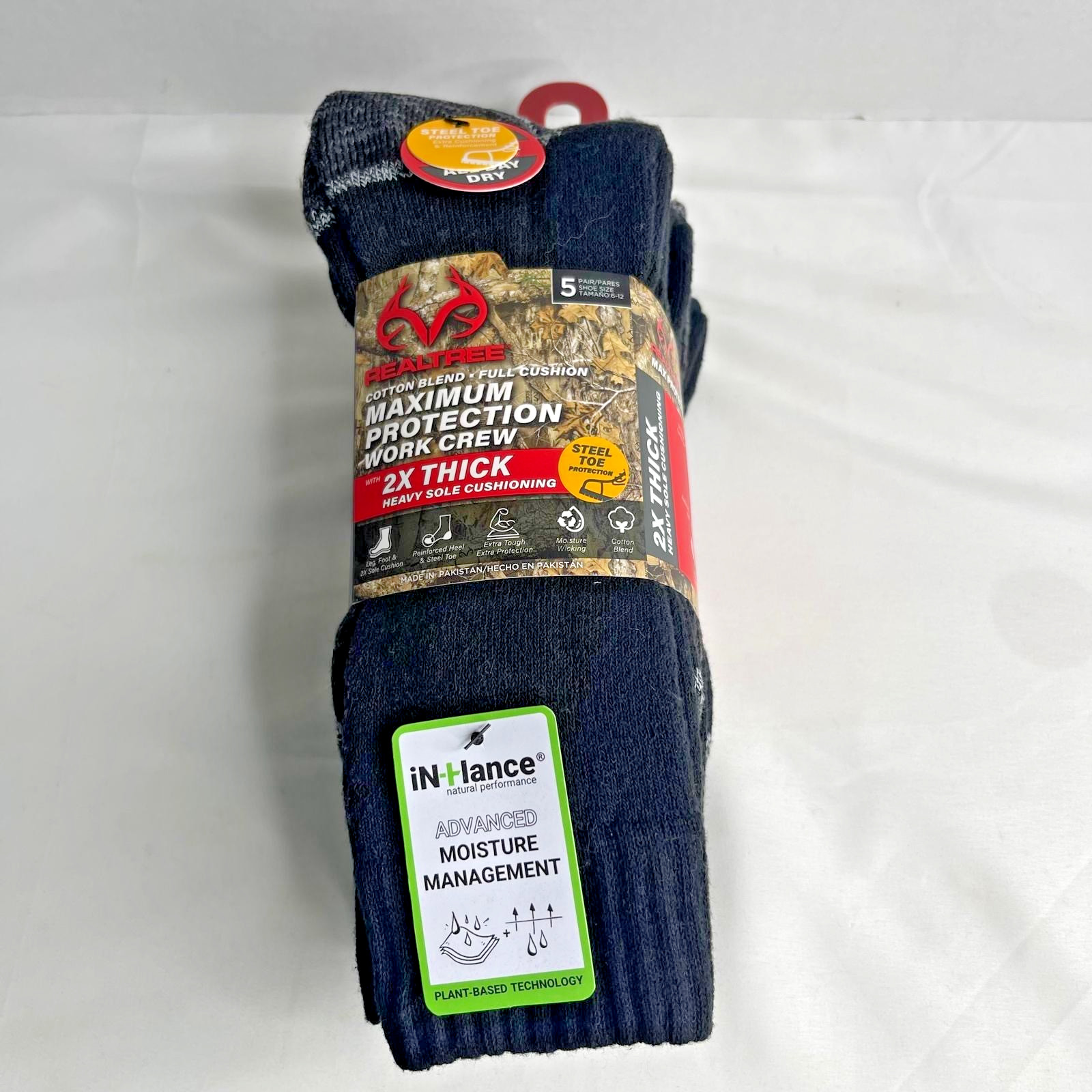 Genuine Realtree Work Crew Socks 5 Pairs Steel Toe 2X Thick Cushioned Mens Boot