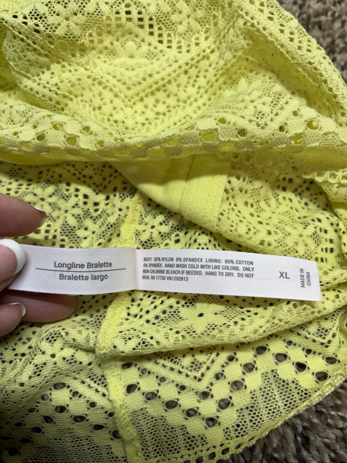 Auden Unlined Long Line Bralette “Lemon Yellow” Size: XL. NEW!