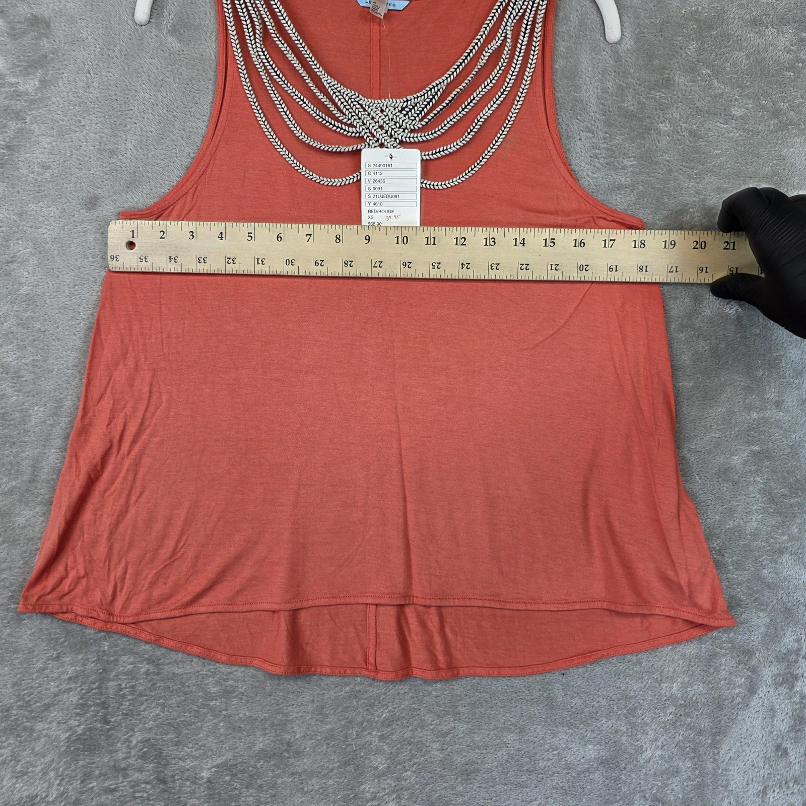 LeifNotes Tank Top Womens XS Red Embellished Scoop Neck Jersey Hi Low Hem