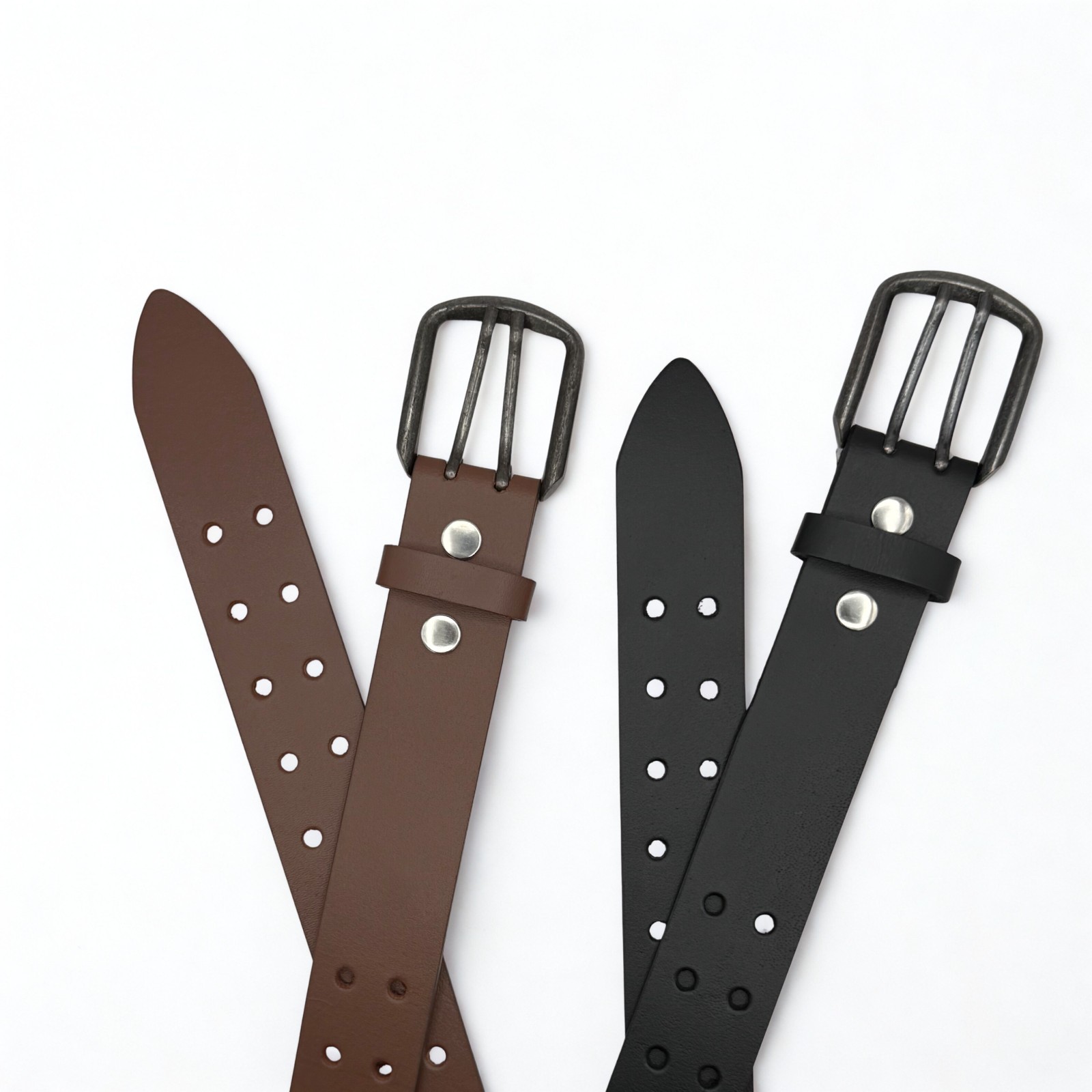 Mens Heavy Duty Buffalo Leather Belt Double Prong Two Hole Work Belt 1.5″ USA