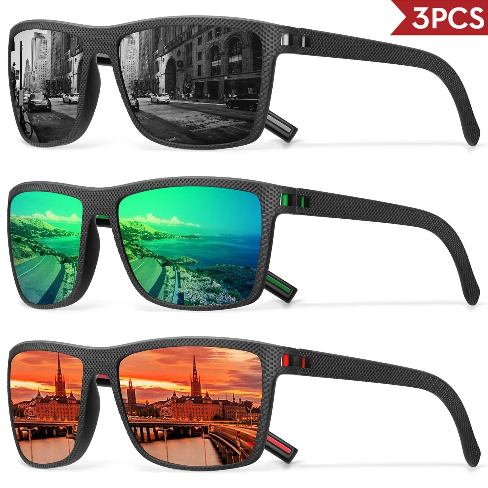 3/4 Pack New Designer Box Polarized Colorful Sunglasses for Men and Women