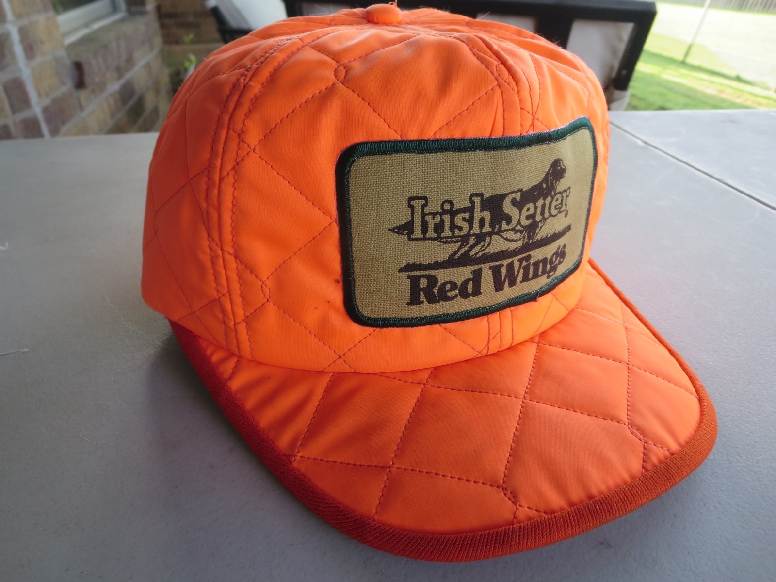 VTG Hunter Orange Red Wings Irish Setter Quilted Thinsulate Hat With Ear Flap