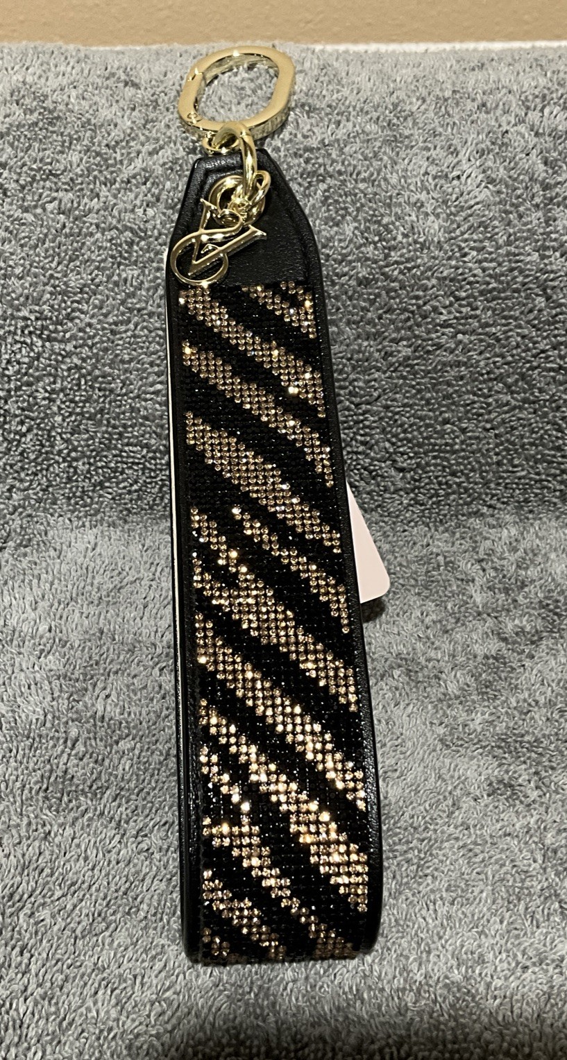 NWT Victoria’s Secret Bling / Rhinestone Black Zebra Wristlet Strap Keychain