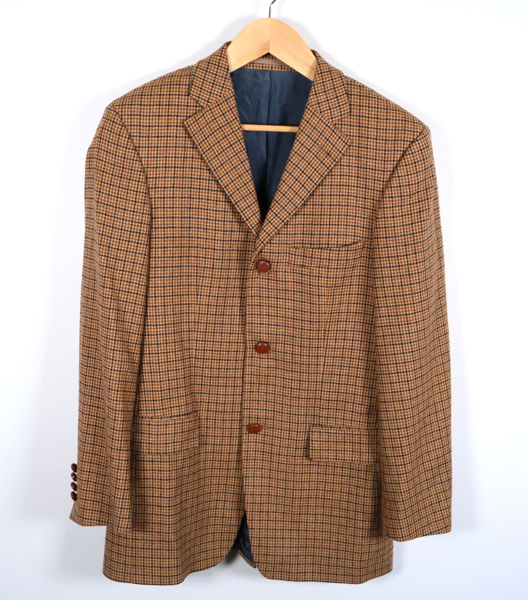 Strellson Cashmere Wool Sport Coat Men’s 40 Brown Houndstooth 3 Button Jacket