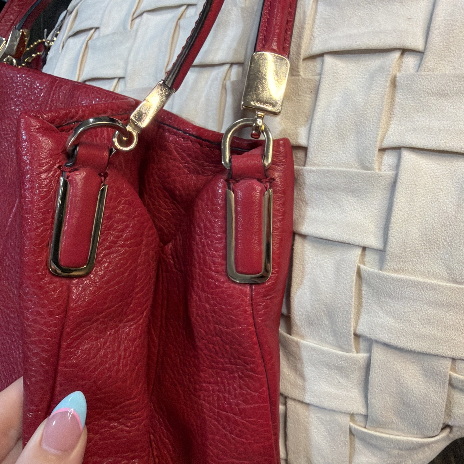 Coach Red Leather Phoebe Madison Shoulder Bag 3 Compartment With Gold Hardware