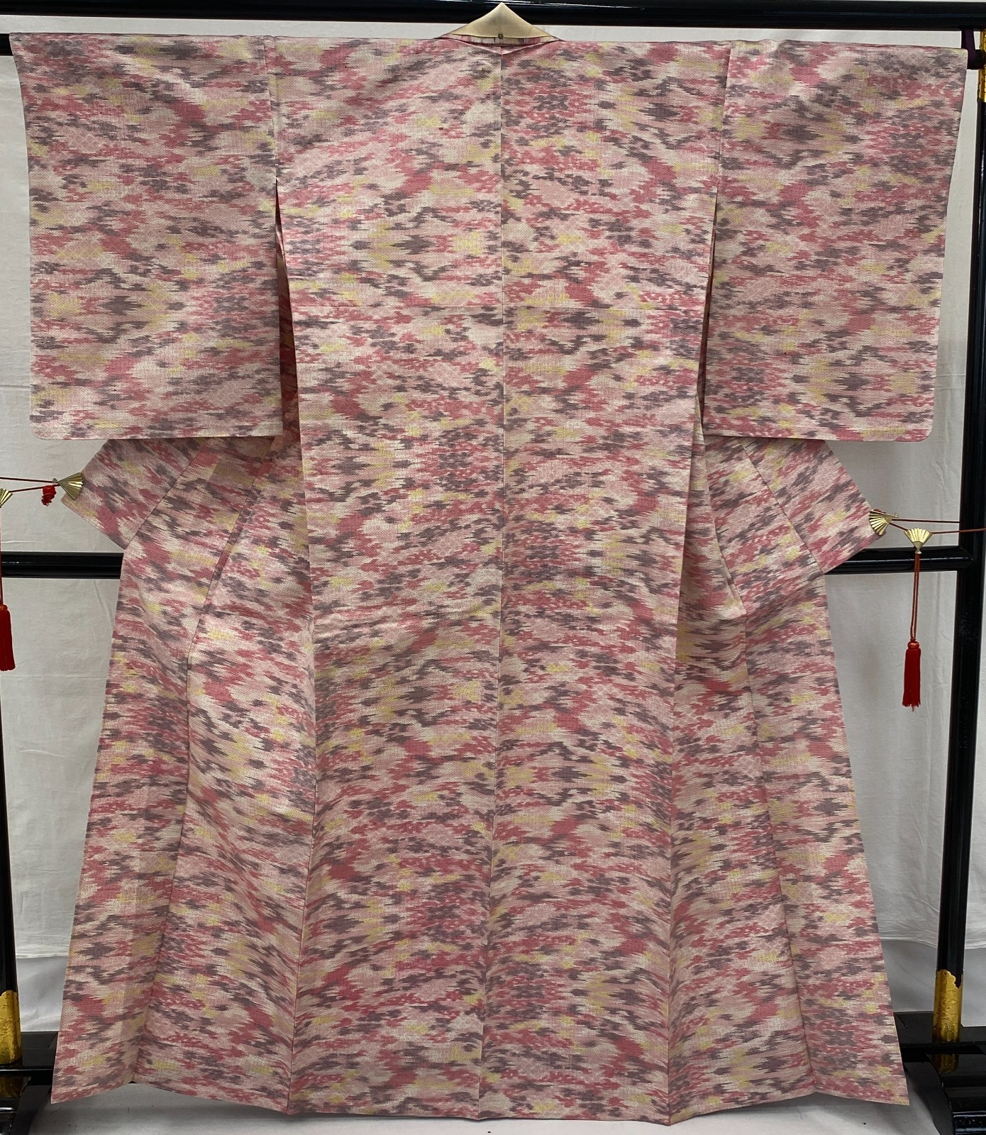 Japanese Vintage Kimono Silk Pink No Lining Tumugi Traditional Length 64 in