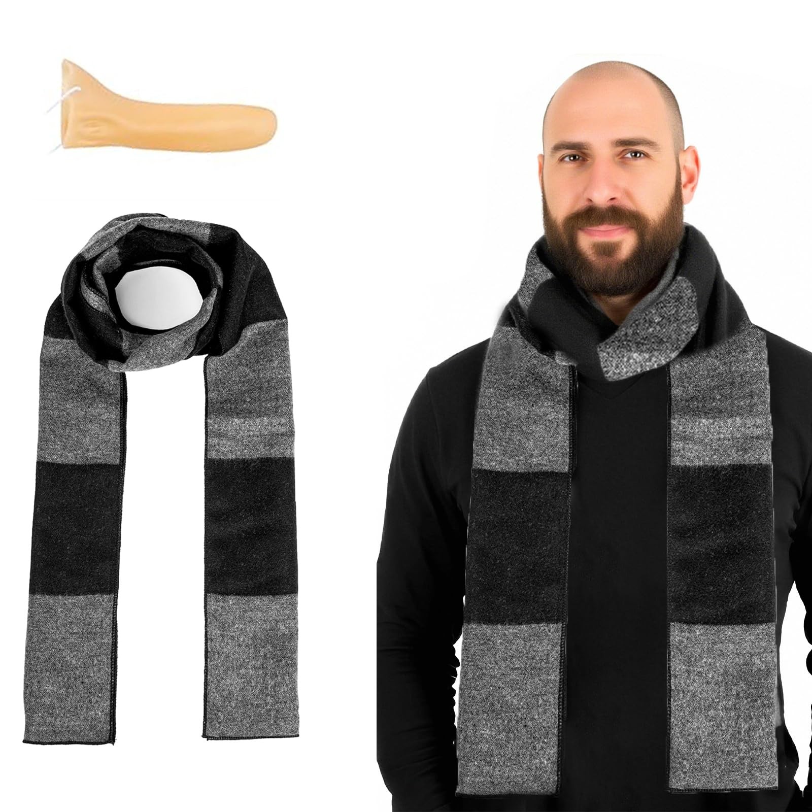 Nutbind Long Striped Winter Scarf Black and Gray 78 inches,