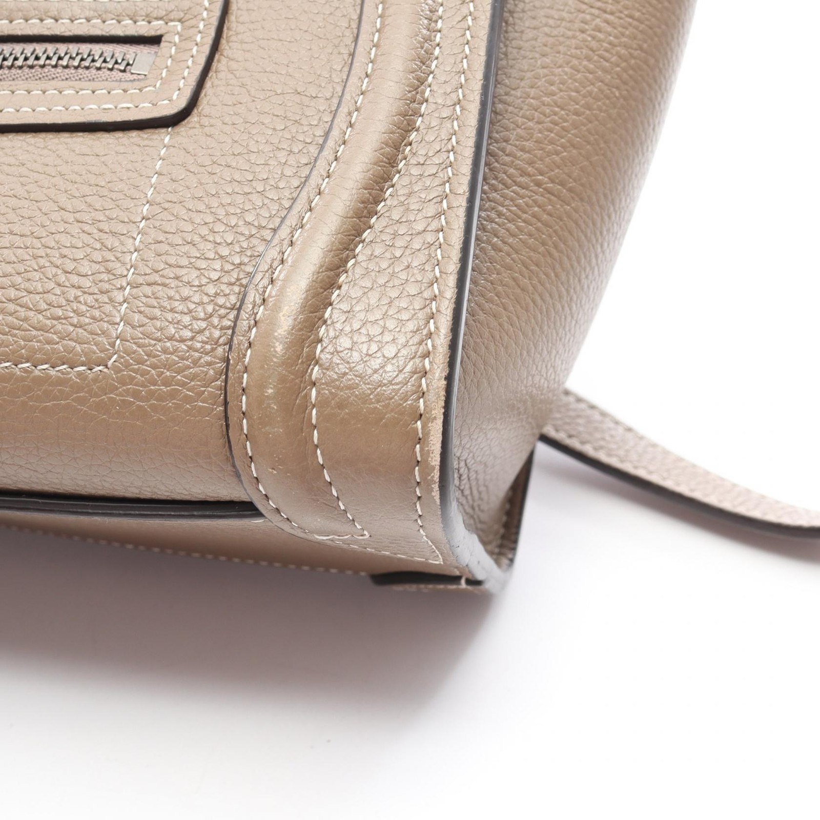 CELINE Luggage Nano Shopper Shoulder Handbag 189243 leather Gray Used Women