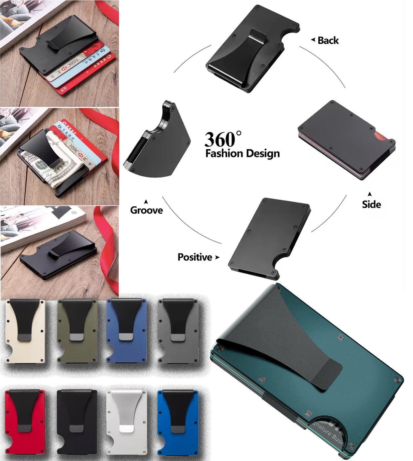 Leatherboss Slim Mens Card Holder Metal RFID Blocking Minimalist Pop Up Wallet