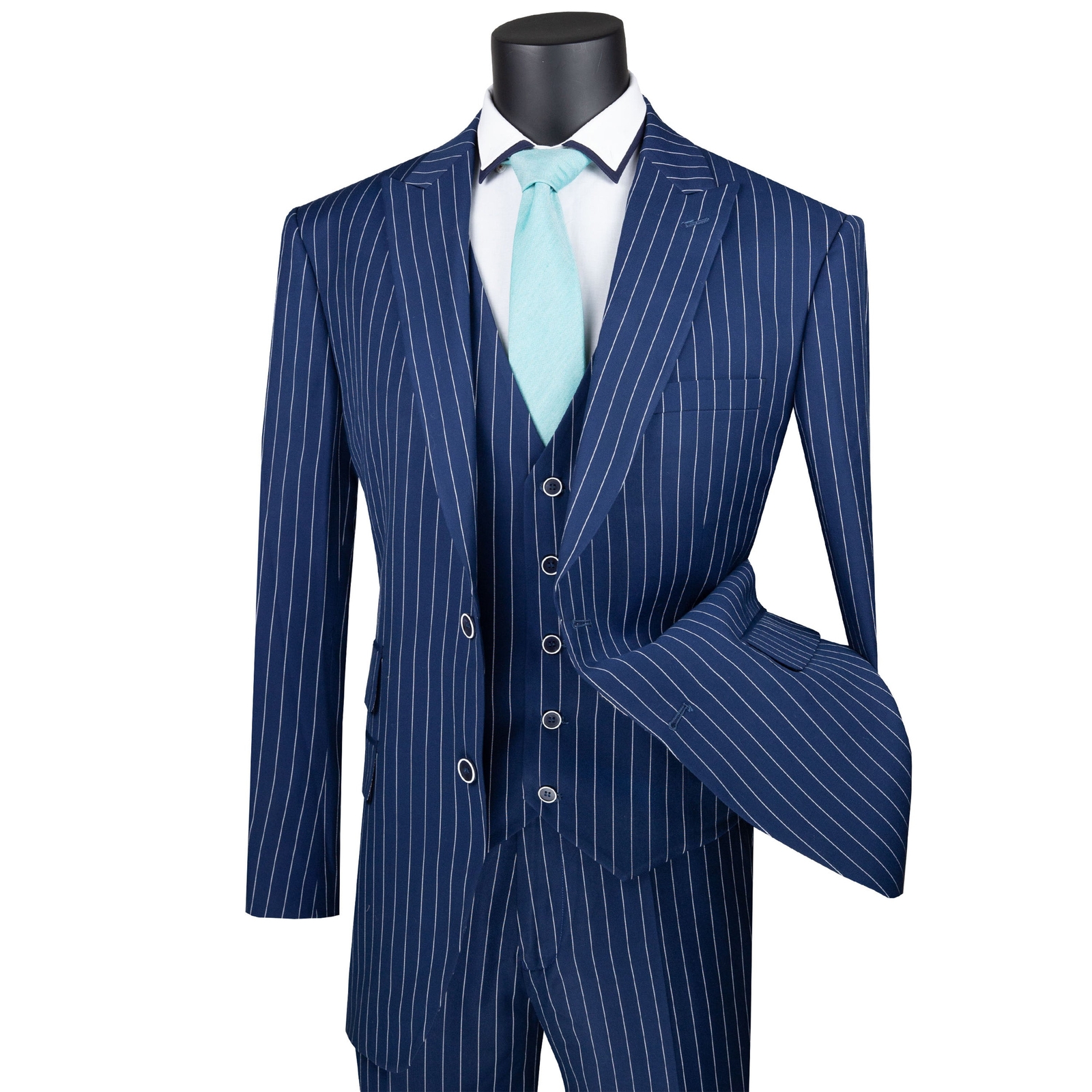 VINCI Men’s Gangster Stripe 3-Piece Suit 38S-62L, 3 Colors, Classic-Fit – NEW