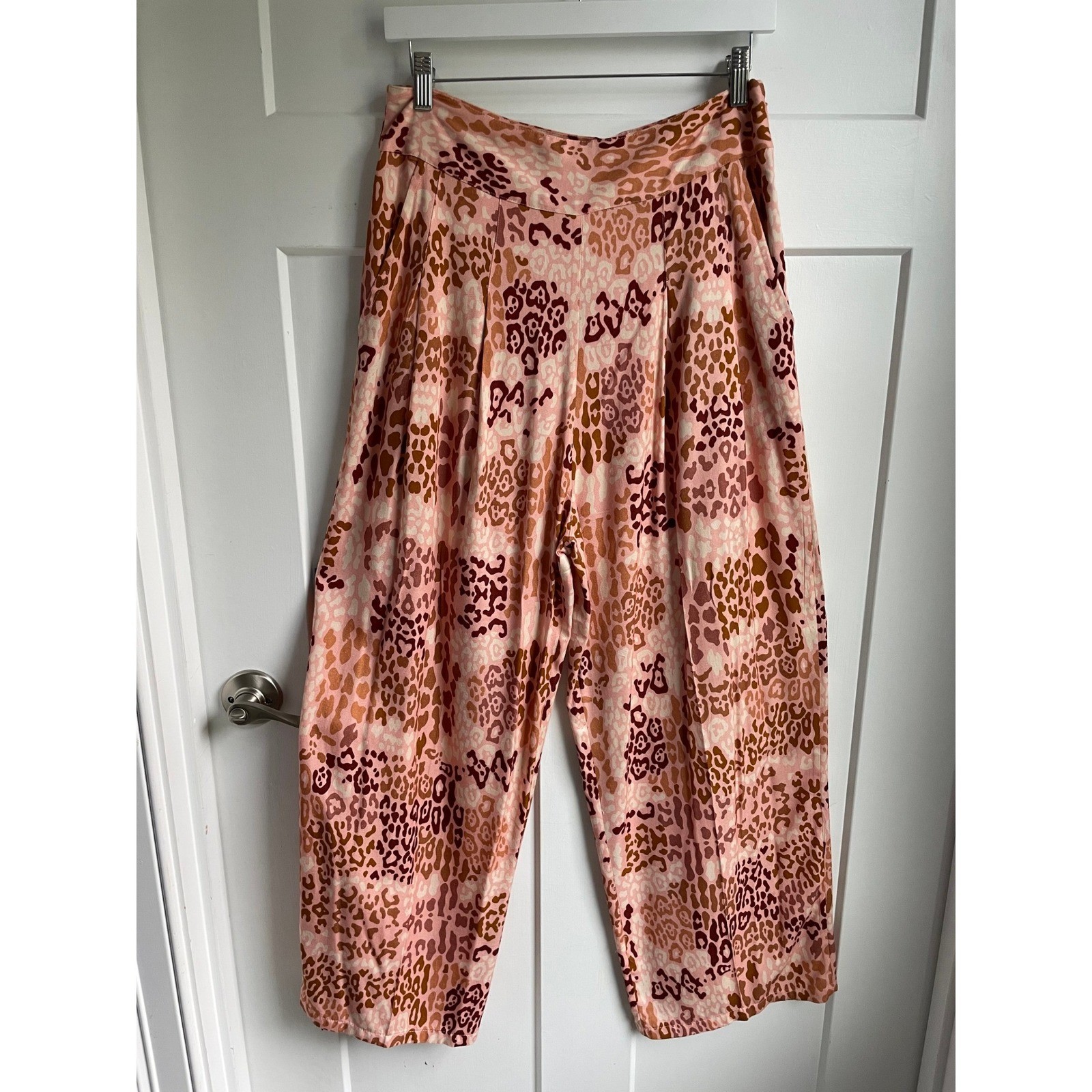 Carolina K Pink Leopard Wide Leg Palazzo Pants Size S Resort Flowy Boho Luxury
