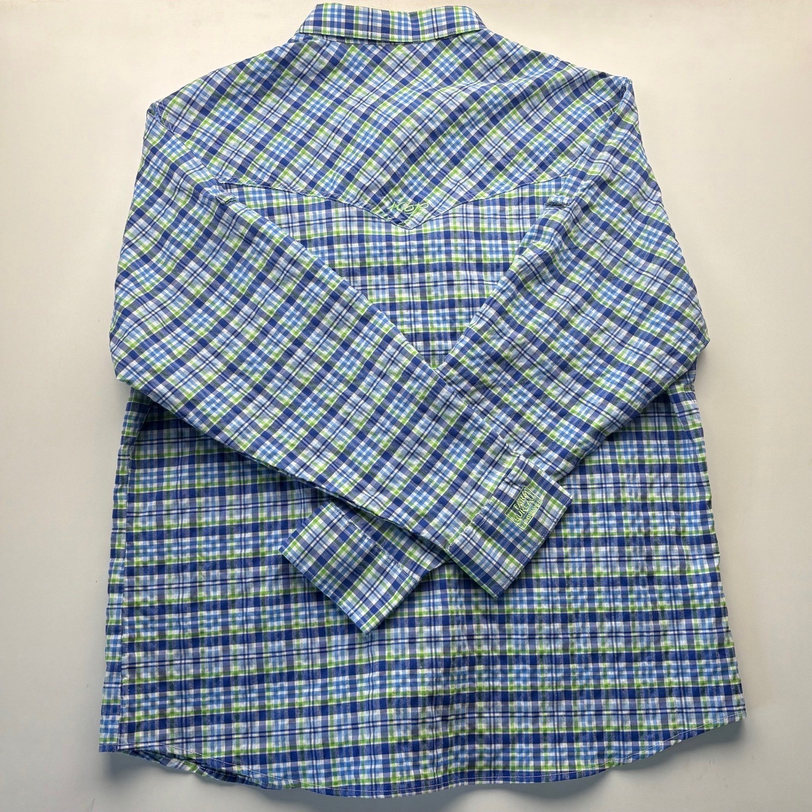Mojo Fishing Plaid Button Up Shirt Blue Green Long Sleeve Men’s XXL