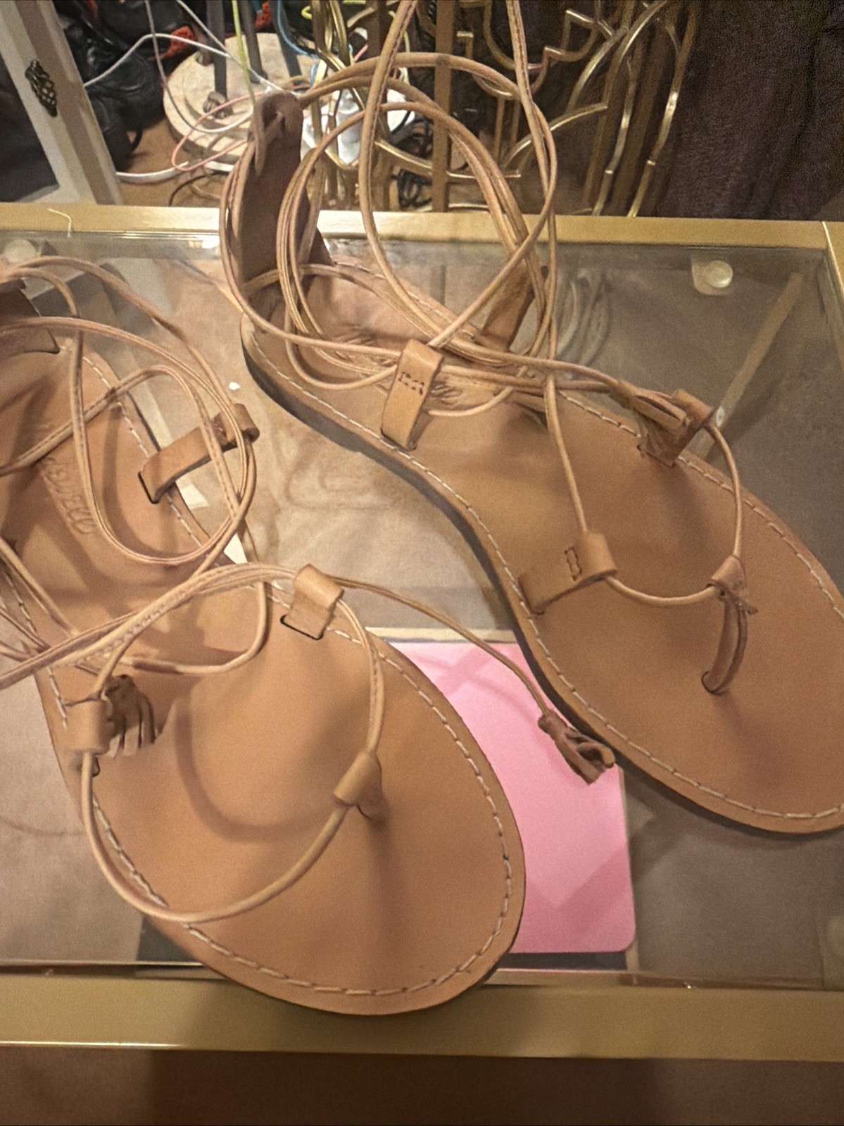 MADEWELL The Boardwalk Tan Leather Ankle Wrap Gladiator Sandals US Sz 6 VGUC