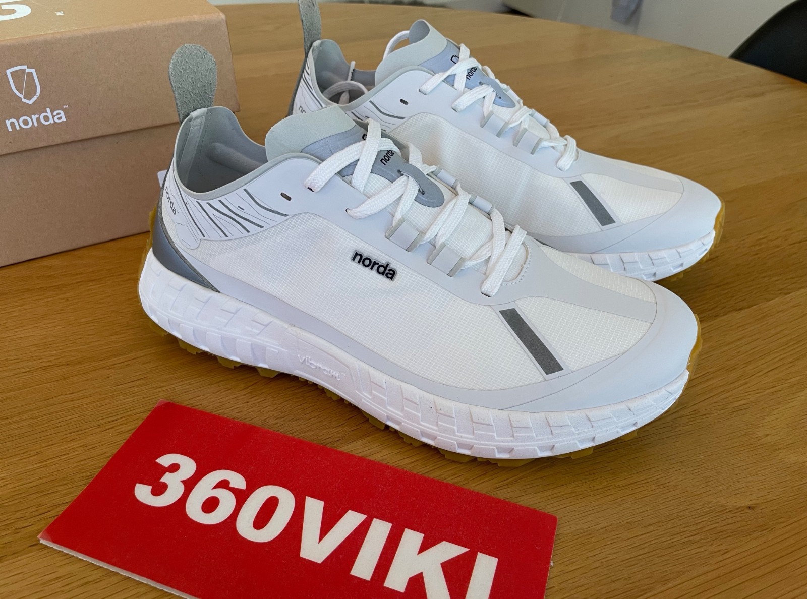 BRAND NEW NORDA 001 WHITE / GUM – SZ 9.5 – VIBRAM 001a 002 005 trail running