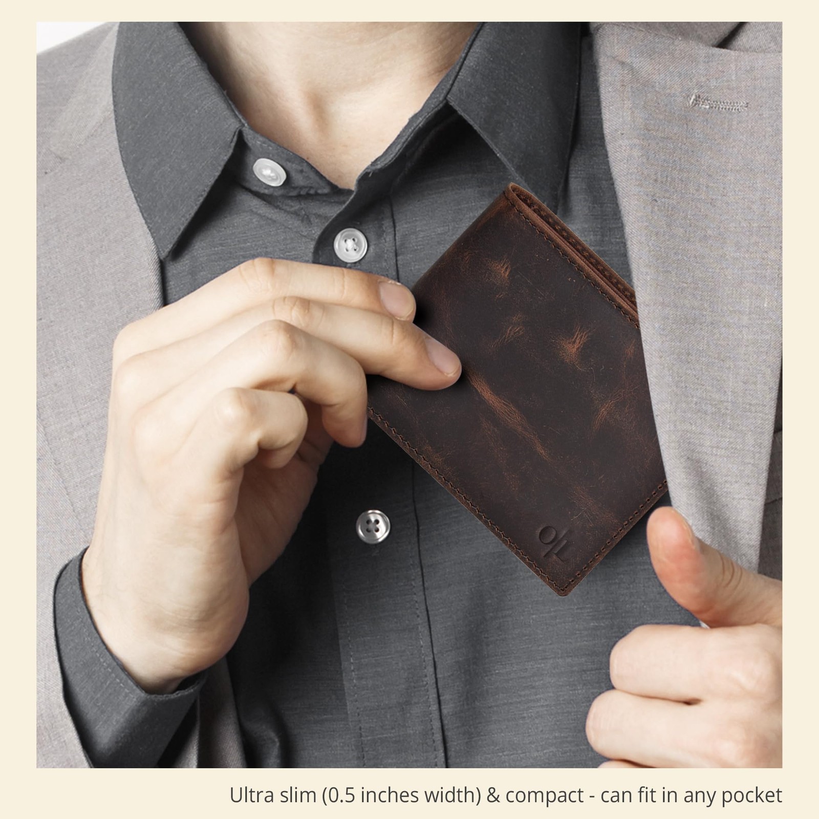 Real Leather Bifold Wallet for Men – Wallets with Small, Vintage Brown-No Box