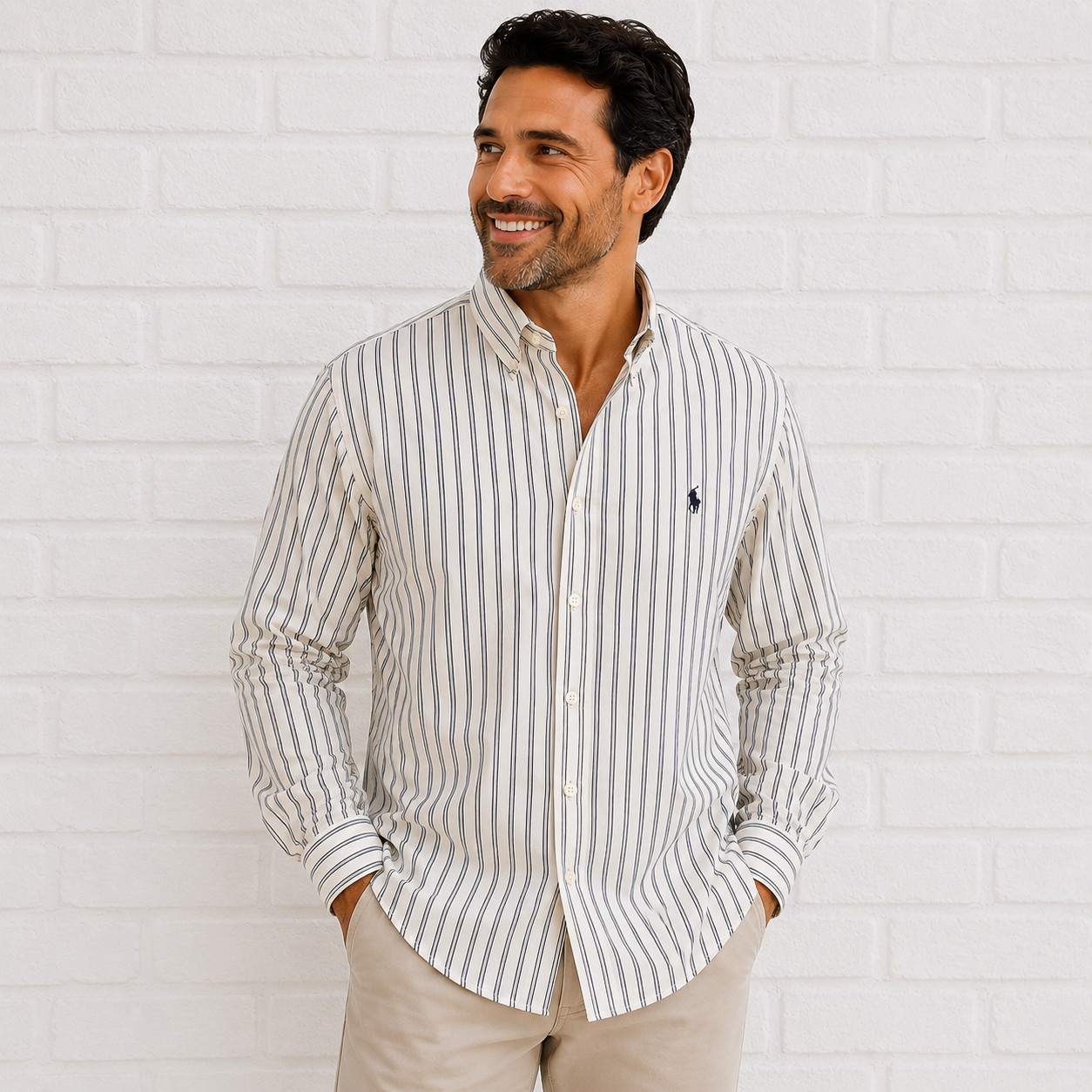 Polo Ralph Lauren XXL White Black Striped Button Down Shirt Custom Fit Cotton