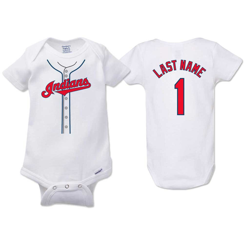 Personalized Cleveland Indians Gerber Baby Onesie® Cotton White Custom Bodysuit